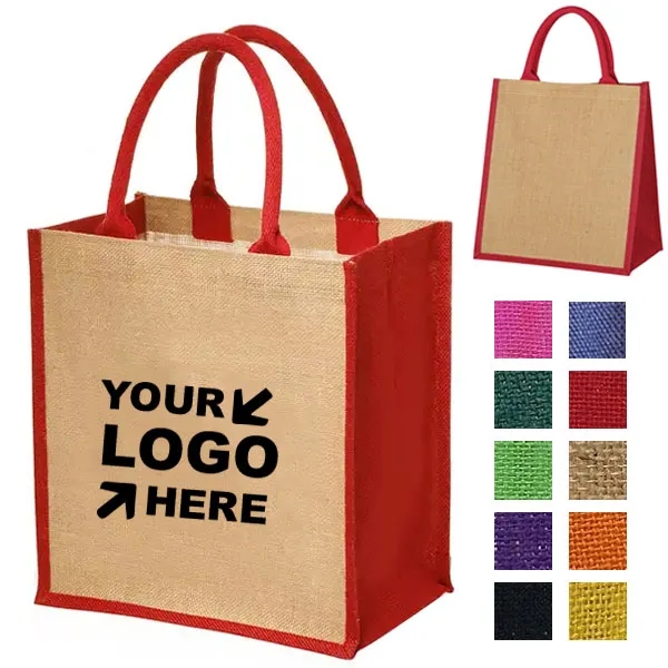 Custom Escape Medium Jute Tote Bags-12" W x 13" H x 7.25" D 3