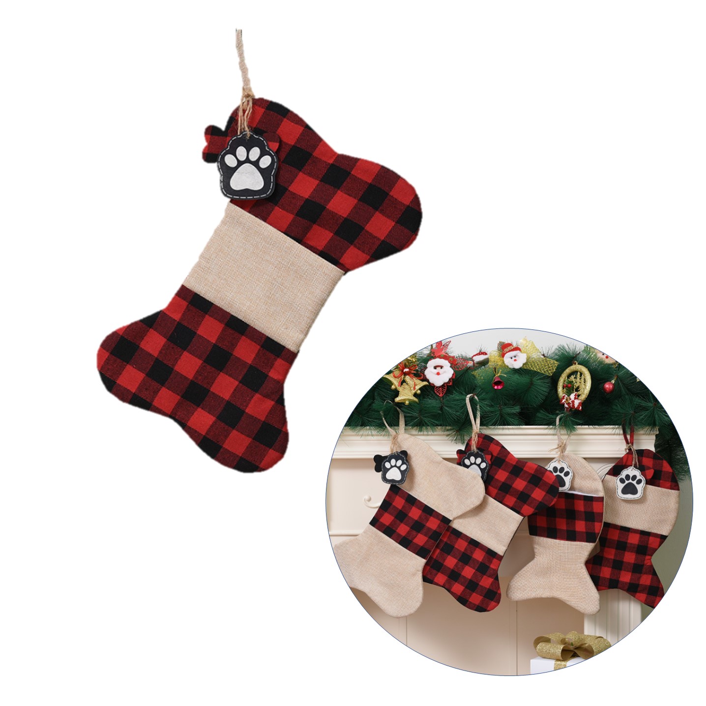Bone Shape Hanging Pets Stockings for Dogs Christmas 3