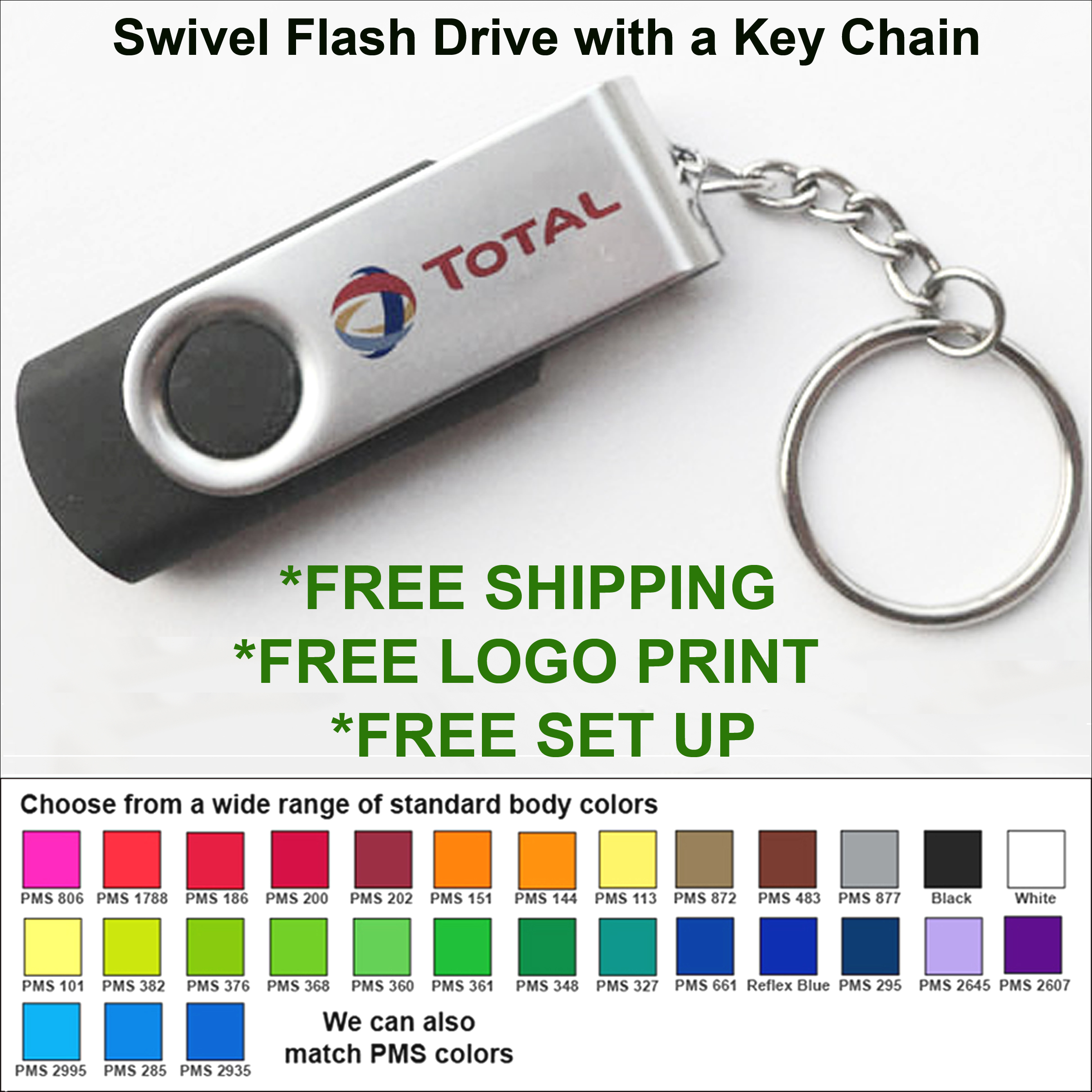 Swivel Silver Flash Drive with Key Chain - 32GB 1