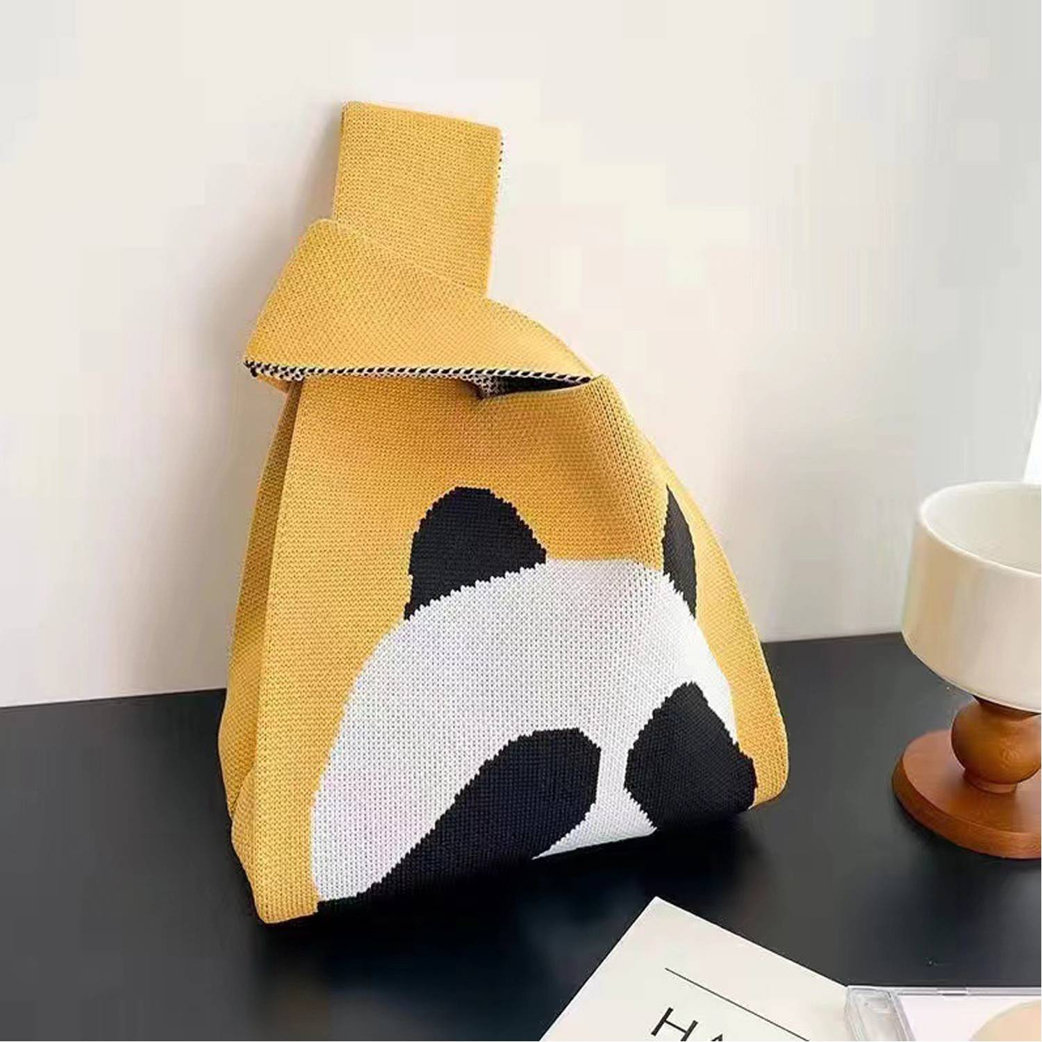 Polyester woven panda shopping bag handbag, custom tote bag with logo imprint 5