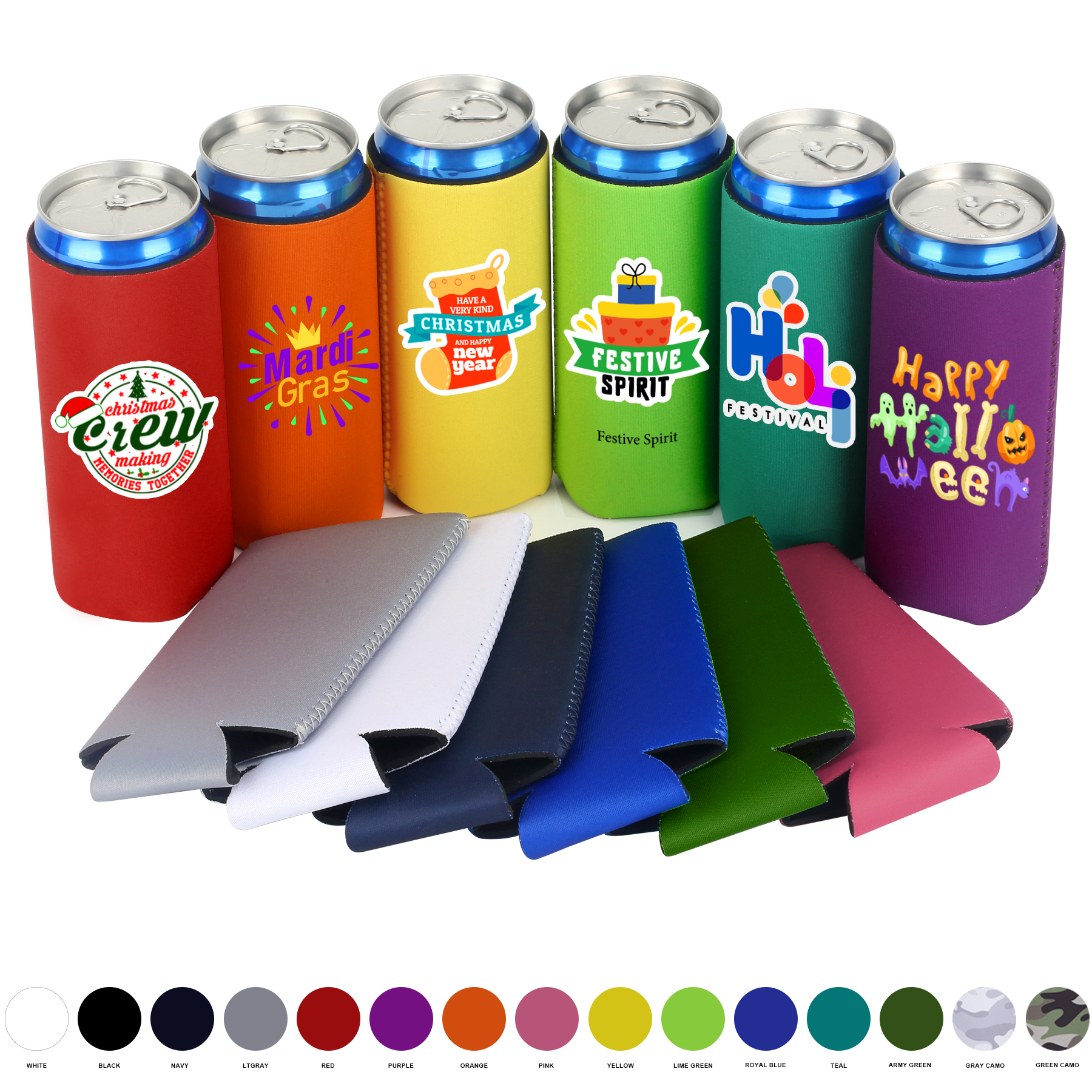 Collapsible 12Oz Slim Can Cooler, custom koozie with logo imprint 26