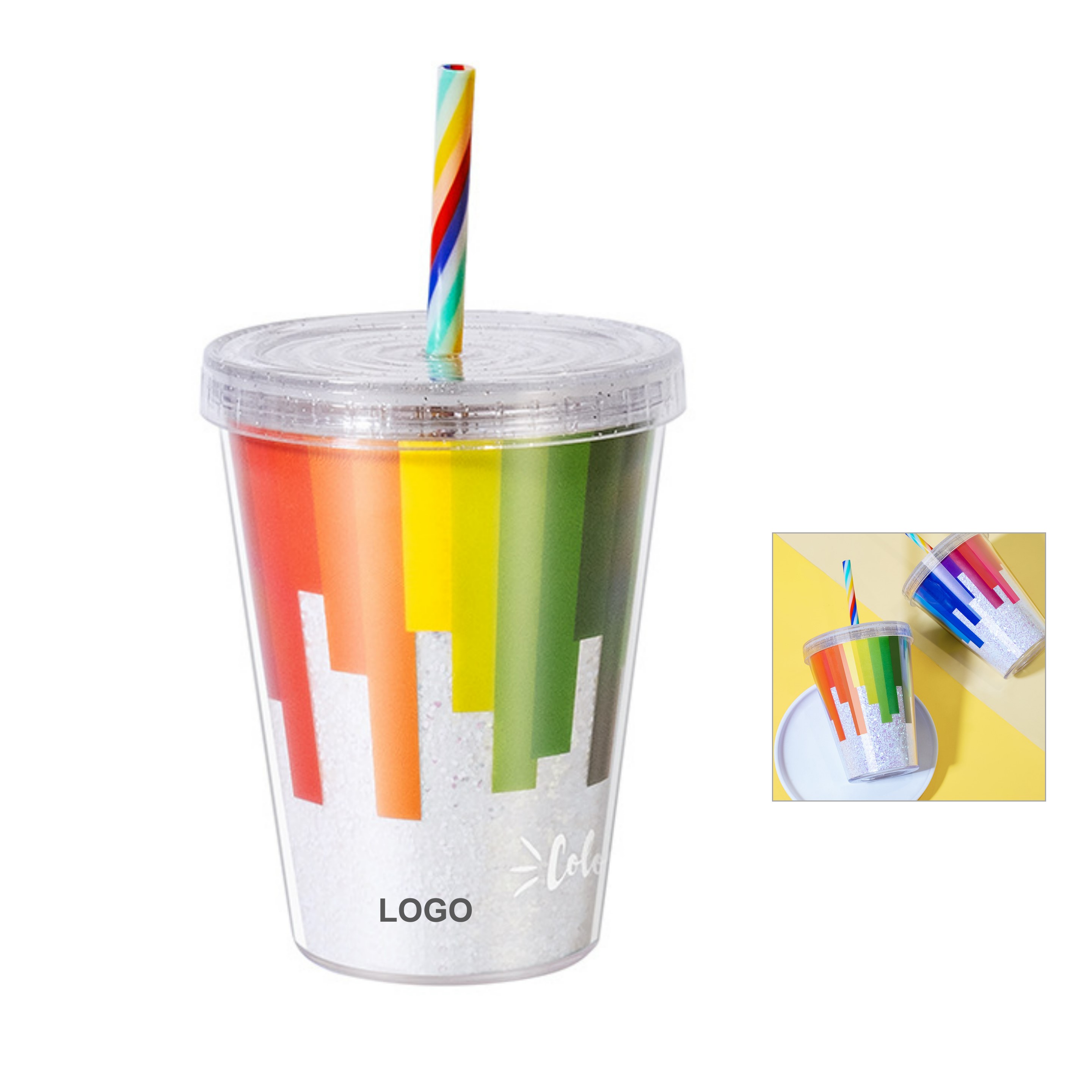 Rainbow Double Wall Tumbler w/Straw (direct import) 2