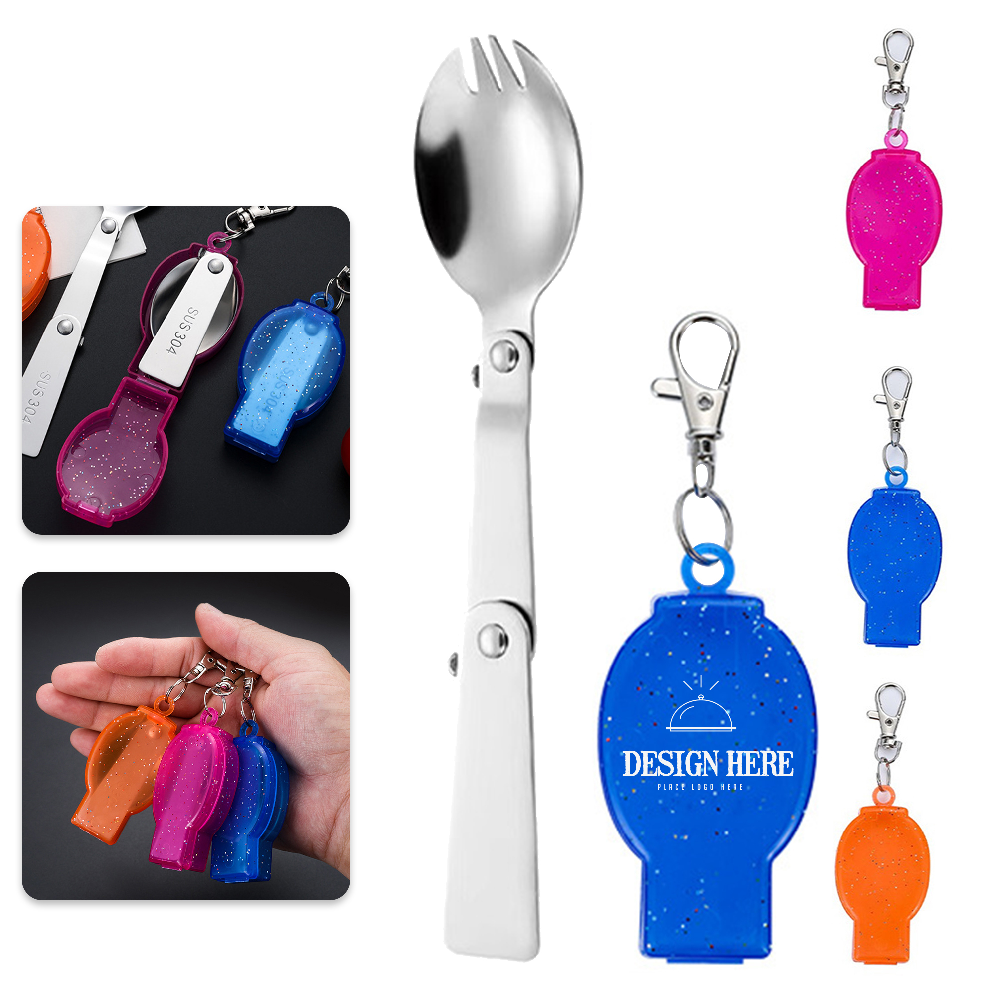 6.3" SUS Keychain Steel Foldable Salad Spoon Cake W/ Box 2
