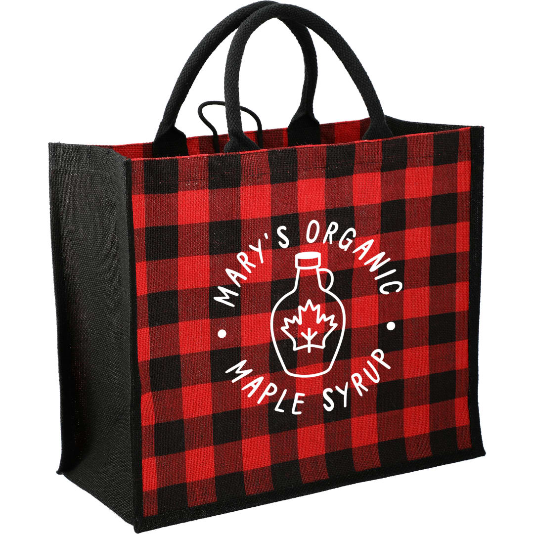 Buffalo Plaid Printed Jute Tote 18