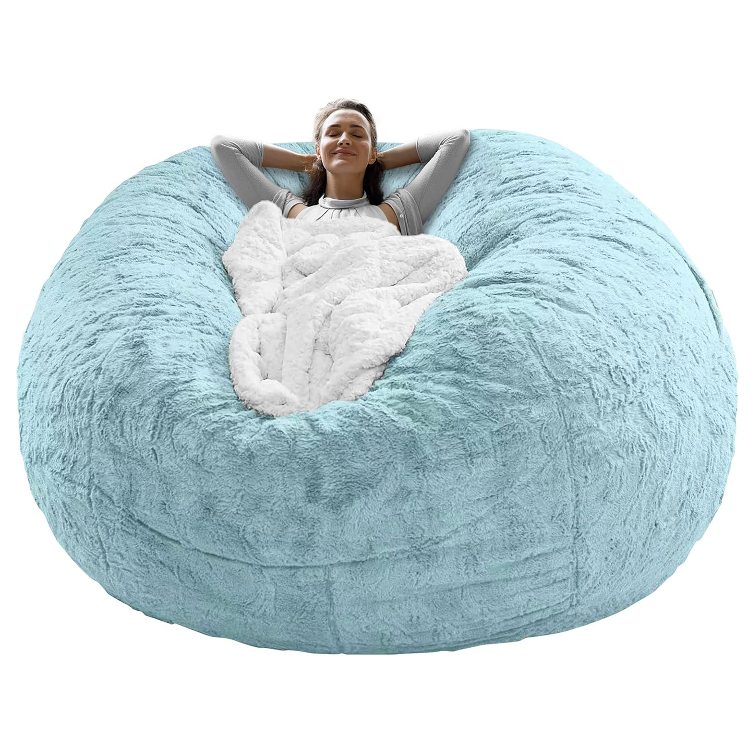 Big Round Soft Fluffy Velvet Bean Bag Chair Cover 5