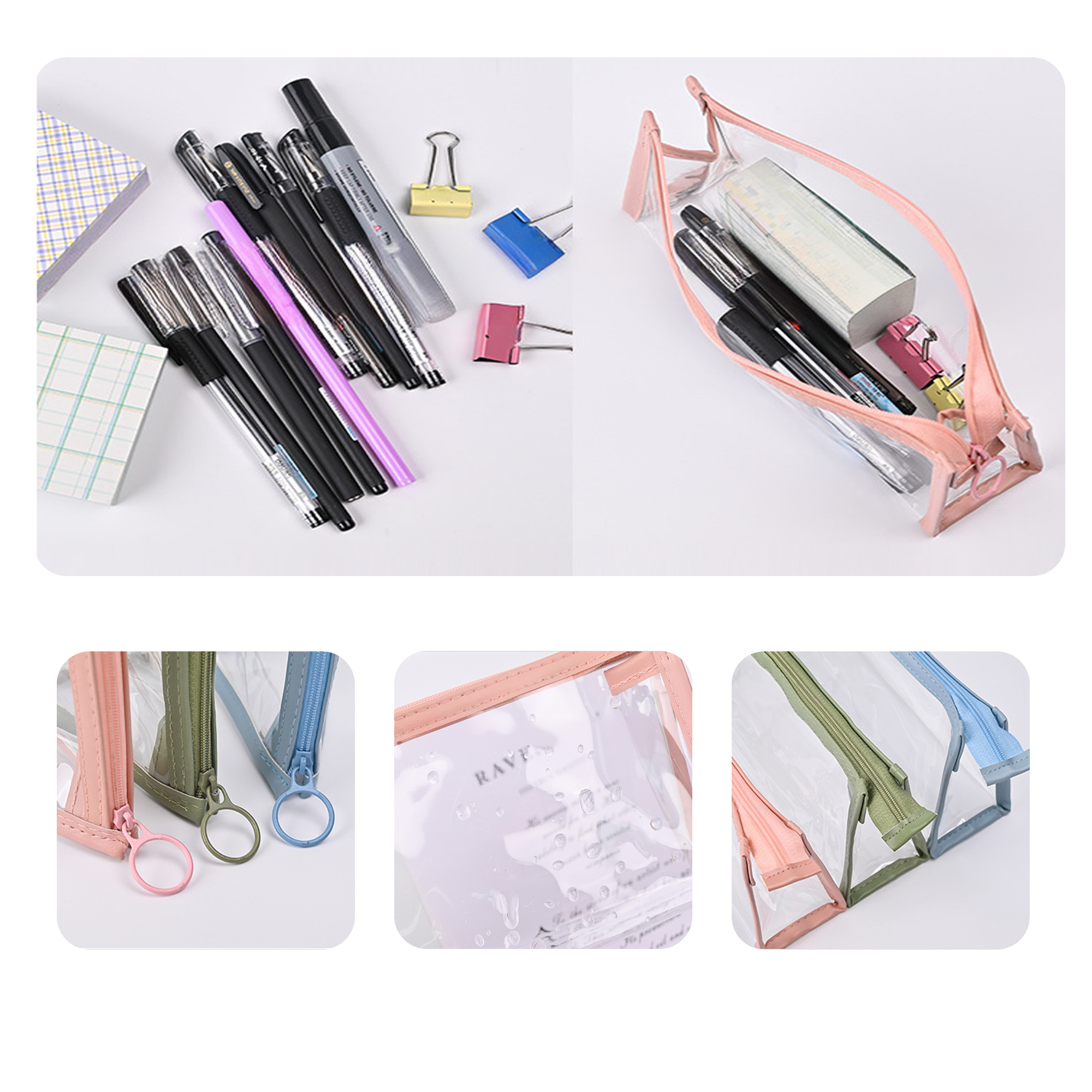 MOQ 50 PCS Transparent Waterproof Student Stationery Bag 2