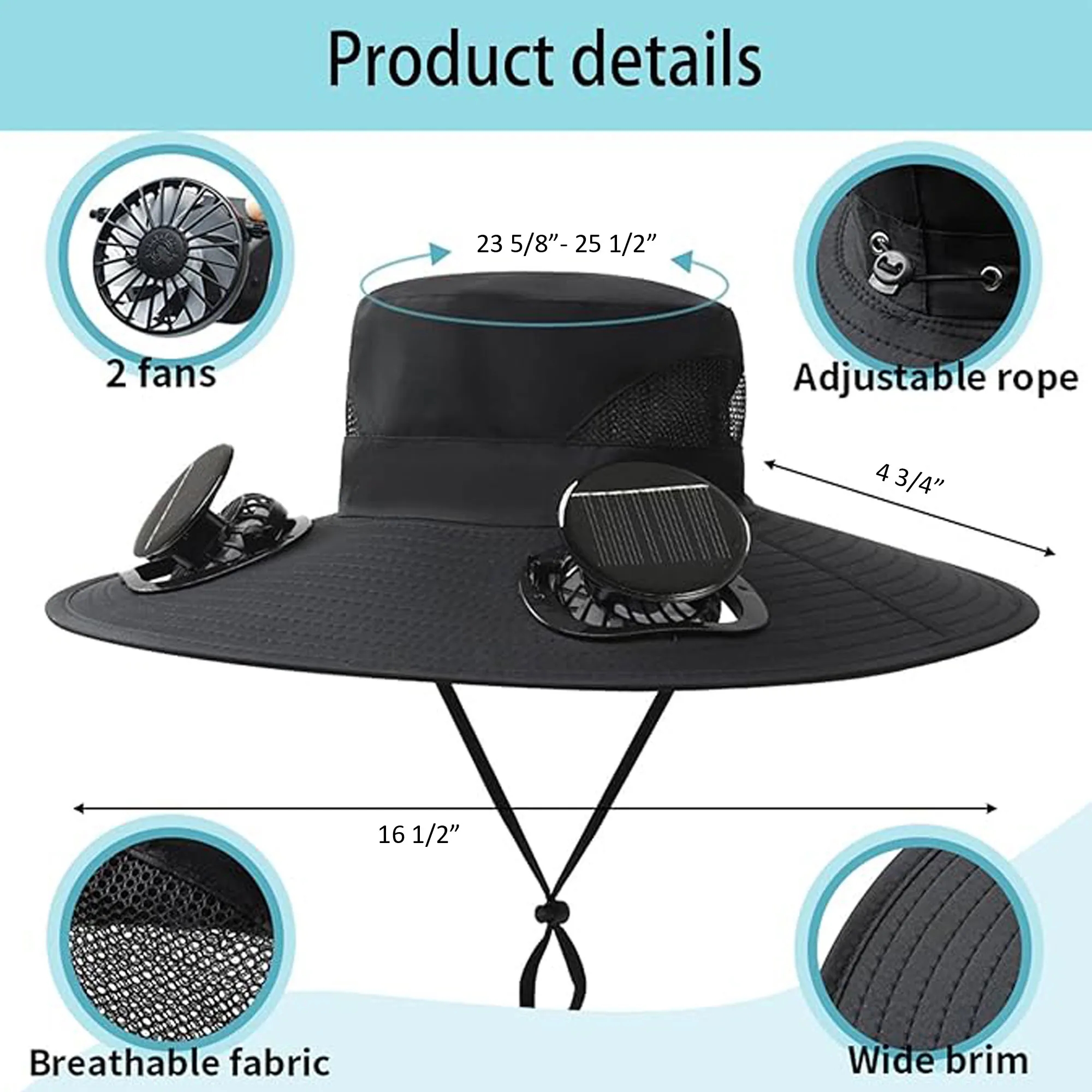 Outdoor Wide Brim 2 Solar Fan Hat 4