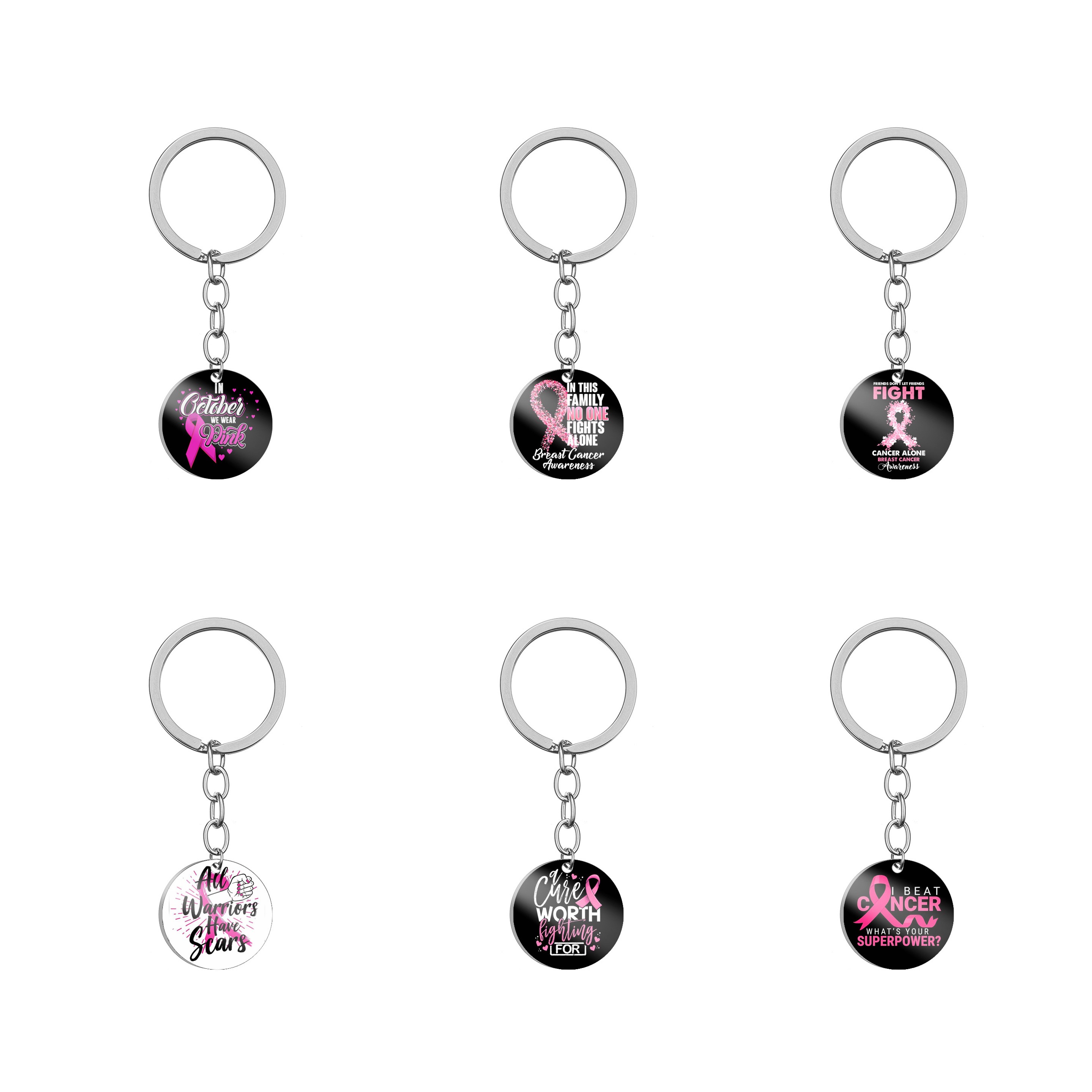 Breast Cancer Awareness Round Keychain (direct import) 2