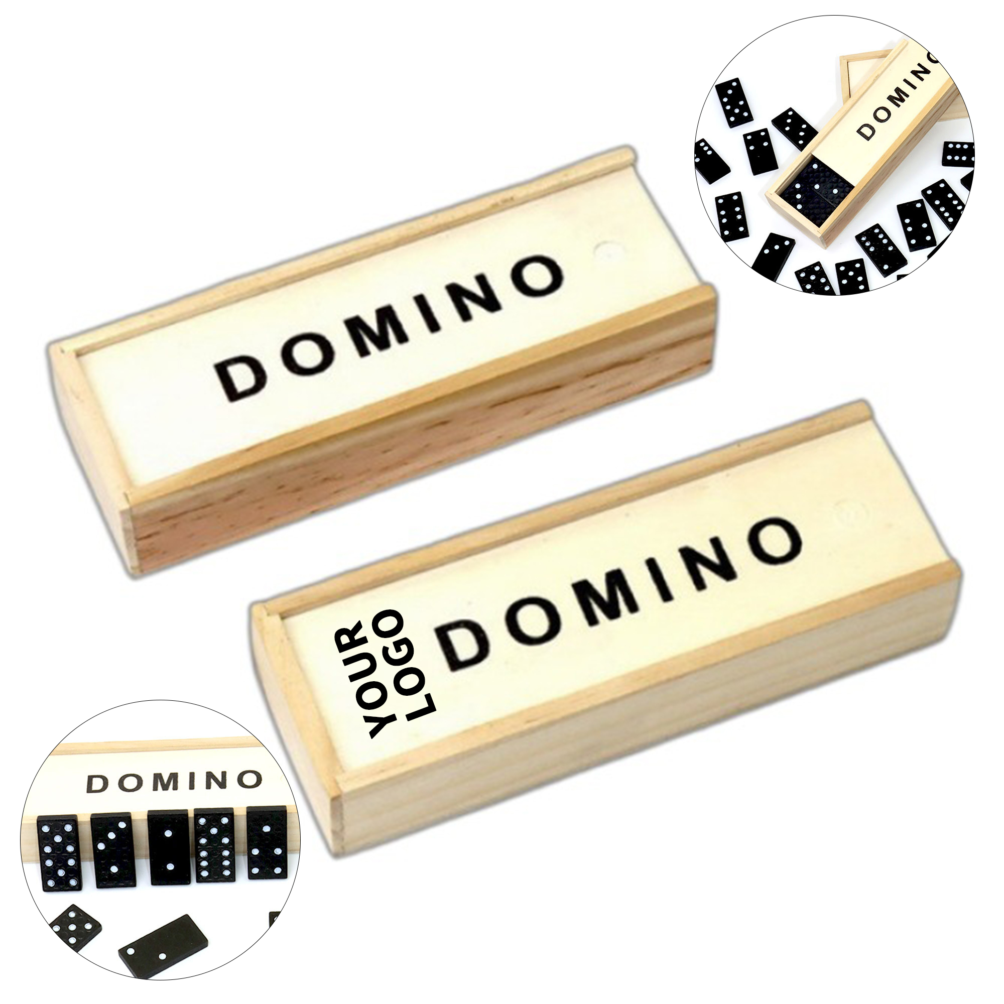 Twenty Eight Piece Domino Game Set Wooden Box 6 x 1.2 x 2" 3