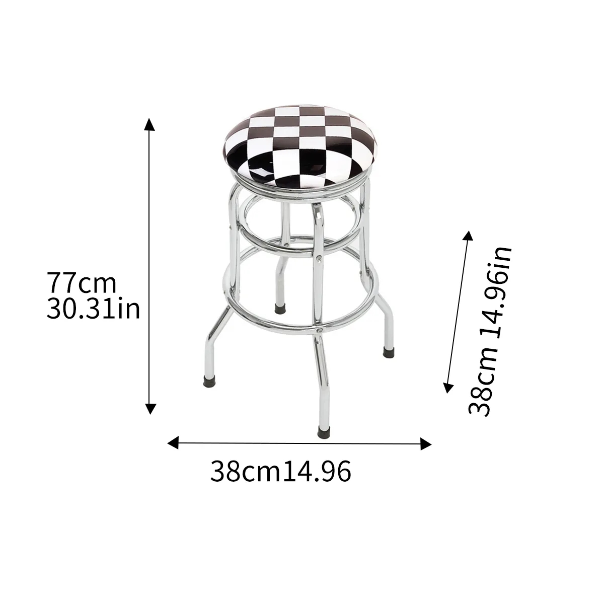 Checkerboard Padded Swivel Bar Stool Single Ring Chrome Base 4