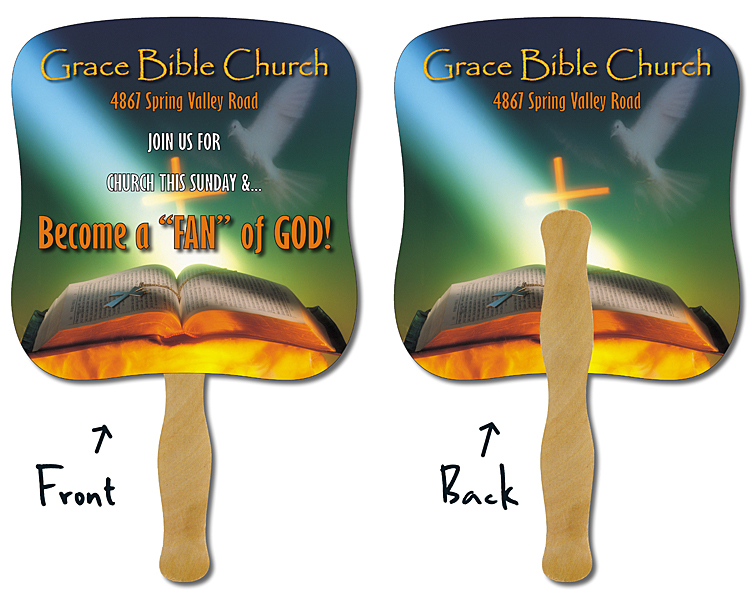 Religious Hand Fan - 7.375x7.75 Laminated - 14 pt. 1