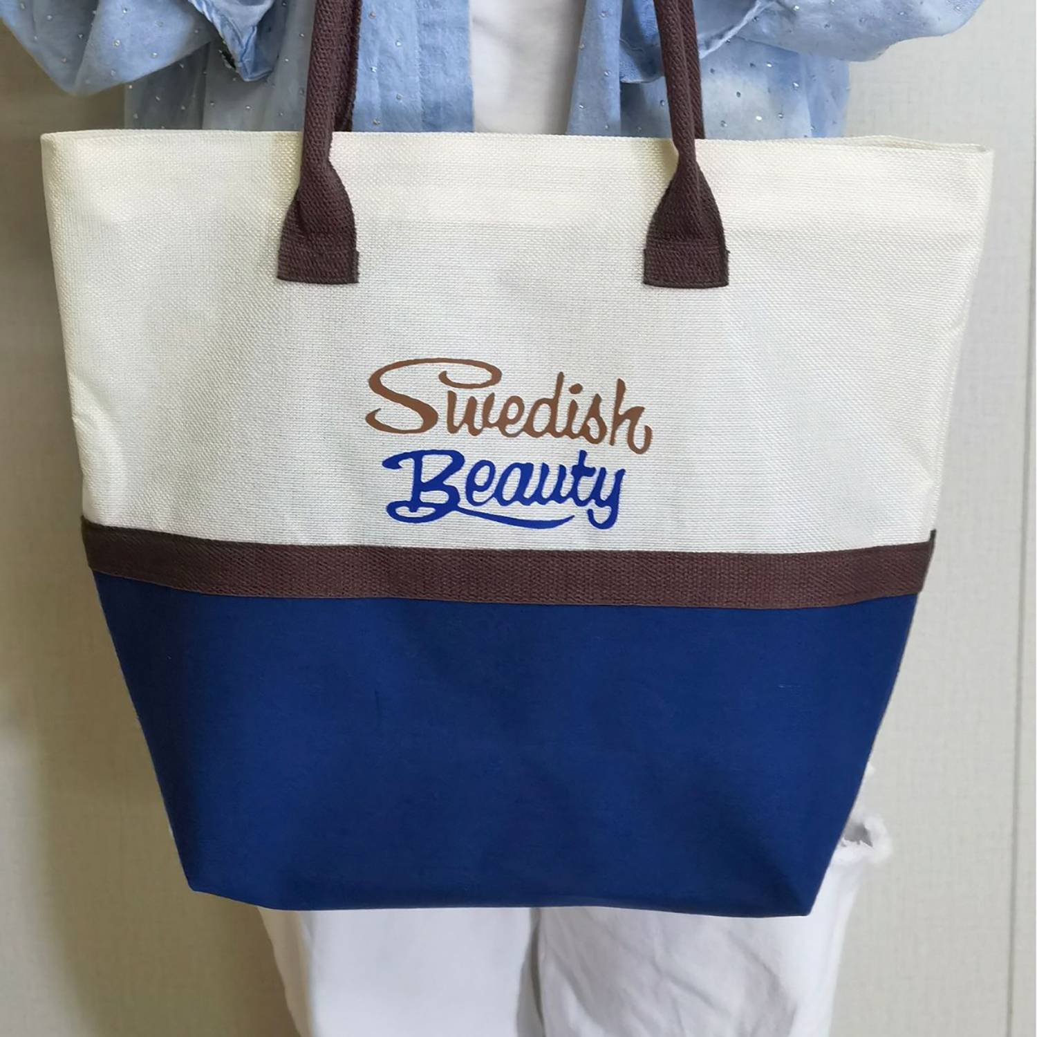 Custom Splicing Linen Fashion Tote Bag, custom tote bag with logo imprint 3