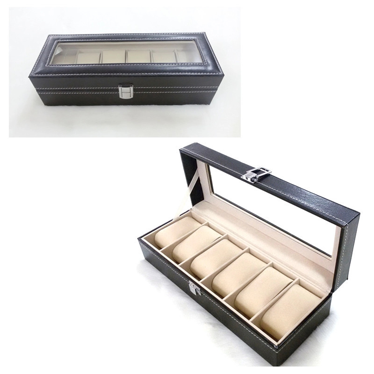 6 Slot Pu Leather Watch Box Display Case 3