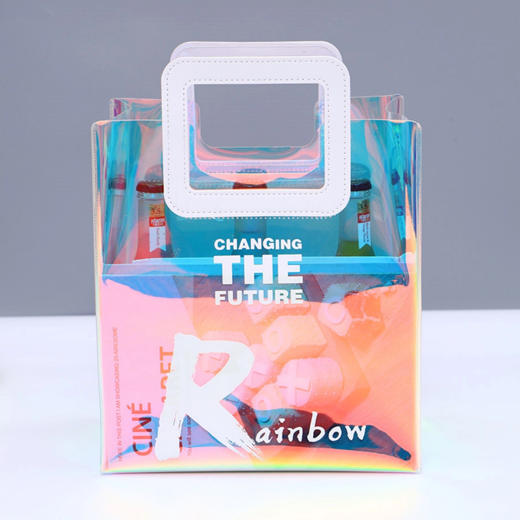 Clear Iridescent Bag Holographic Pvc With Leather Handle 3