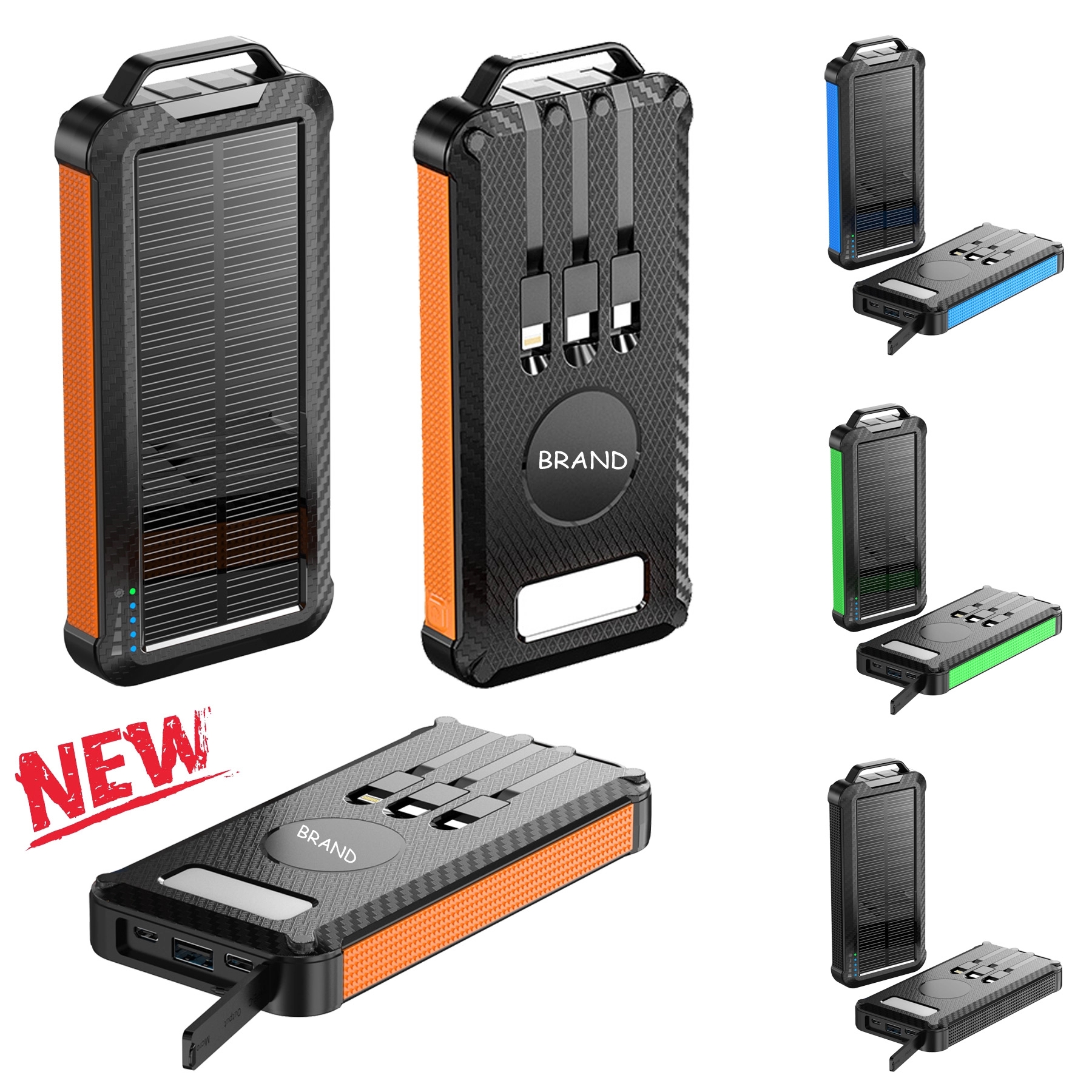 Outdoor Waterproof Solar Charger Built-in Charging Cable 5