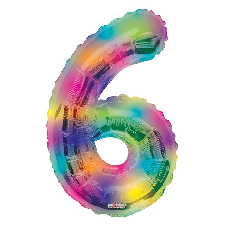 Mylar Number 6 Balloons - Rainbow 34" 1