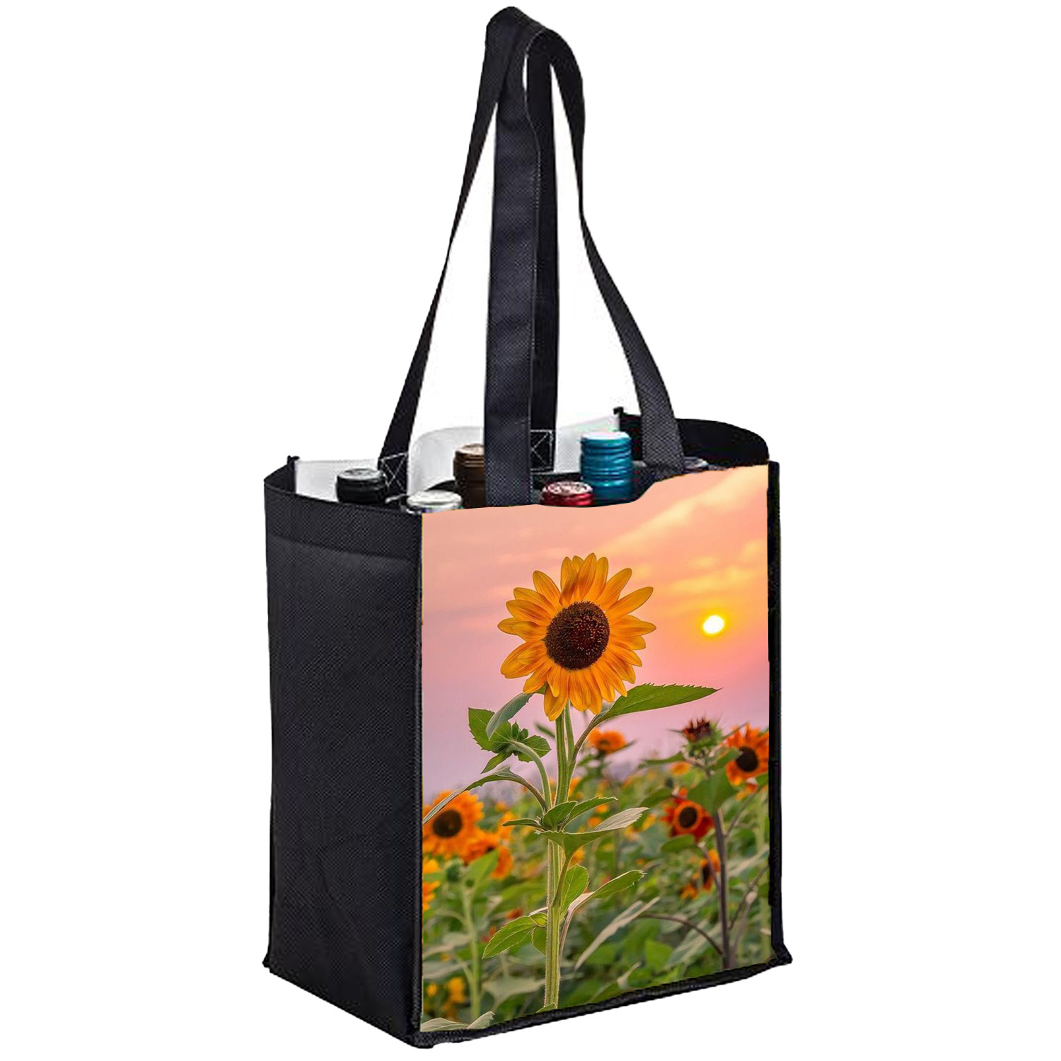 Full Color Sublimated PET Non-Woven 6 Bottle Tote Bag w/ Gusset - 2 Sided (10" x 12" x 7") 2