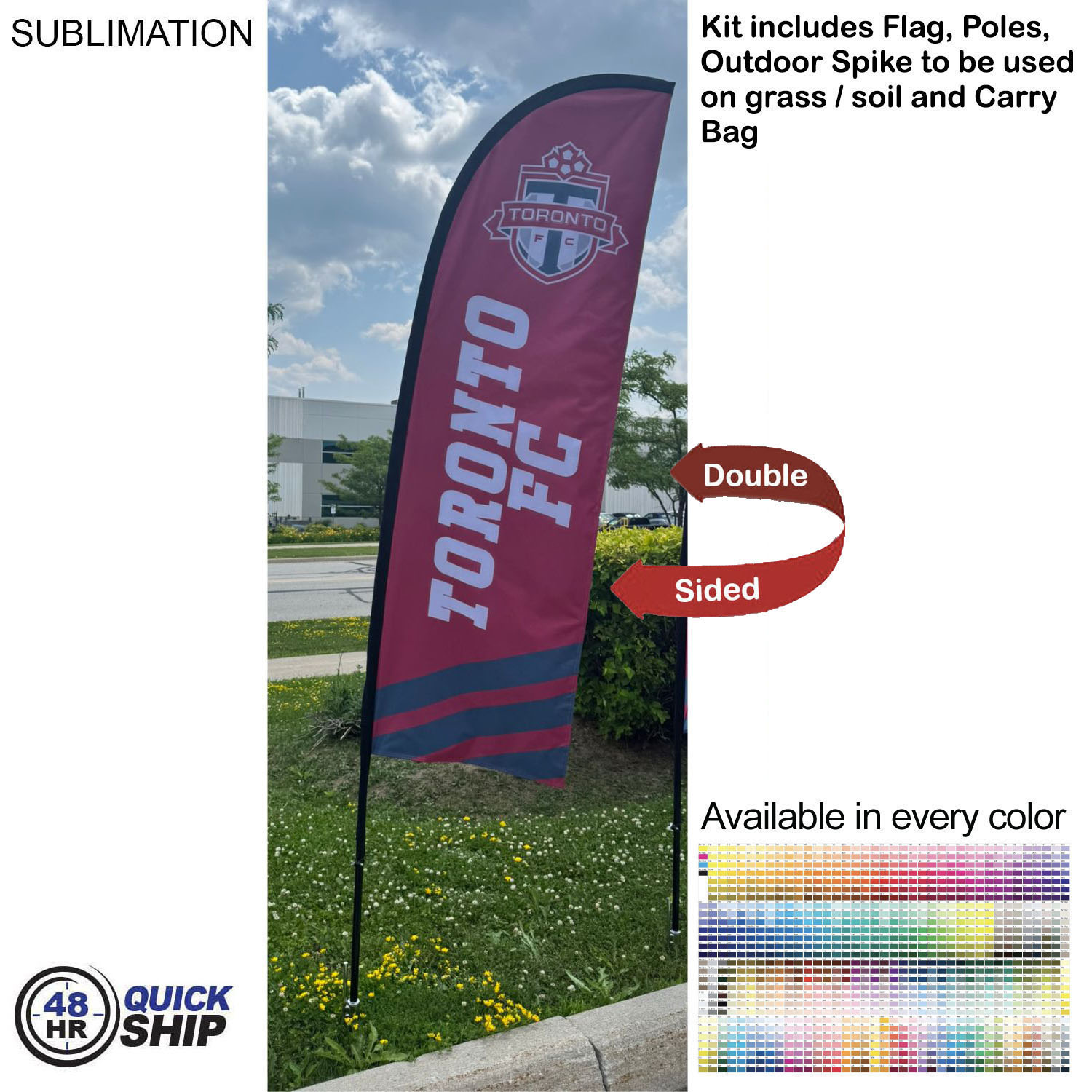 48Hr Quick Ship - 8.5' X-Small Feather Flag Kit, Full Color Graphics Double Sided 20