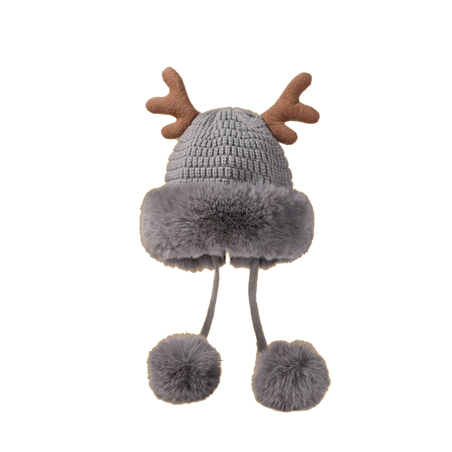 Women winter cover ear antler knit hat 6