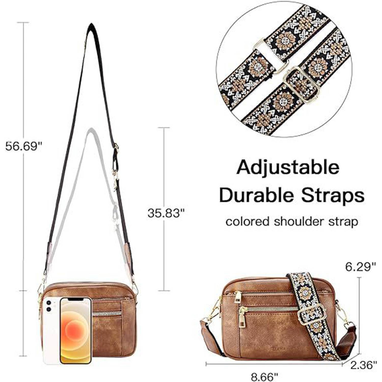 PU Leather Waterproof Crossbody Bags w/ Adjustable Strap 5