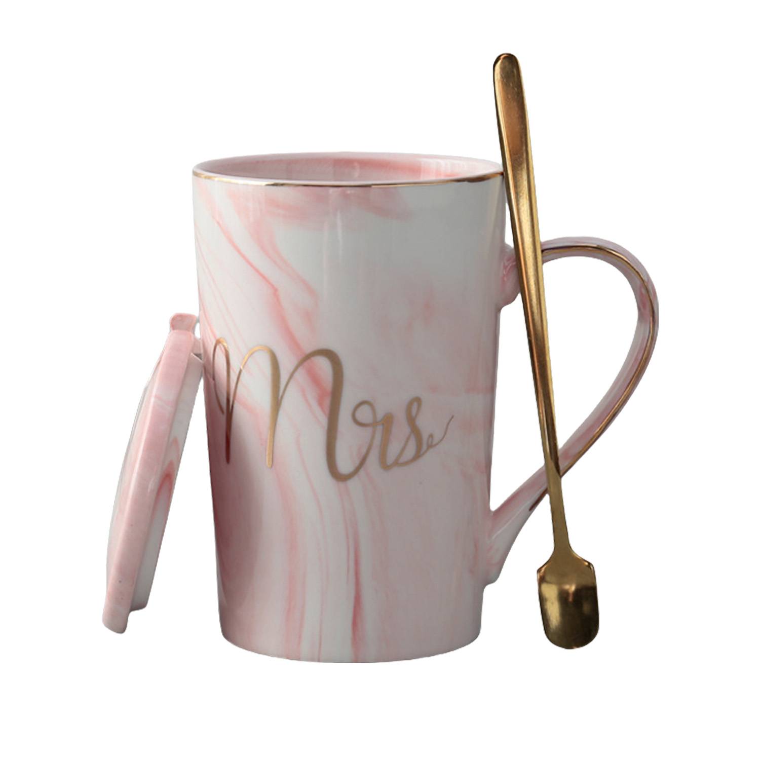 14oz Marble Pattern Ceramic Mug w/ Spoon 7