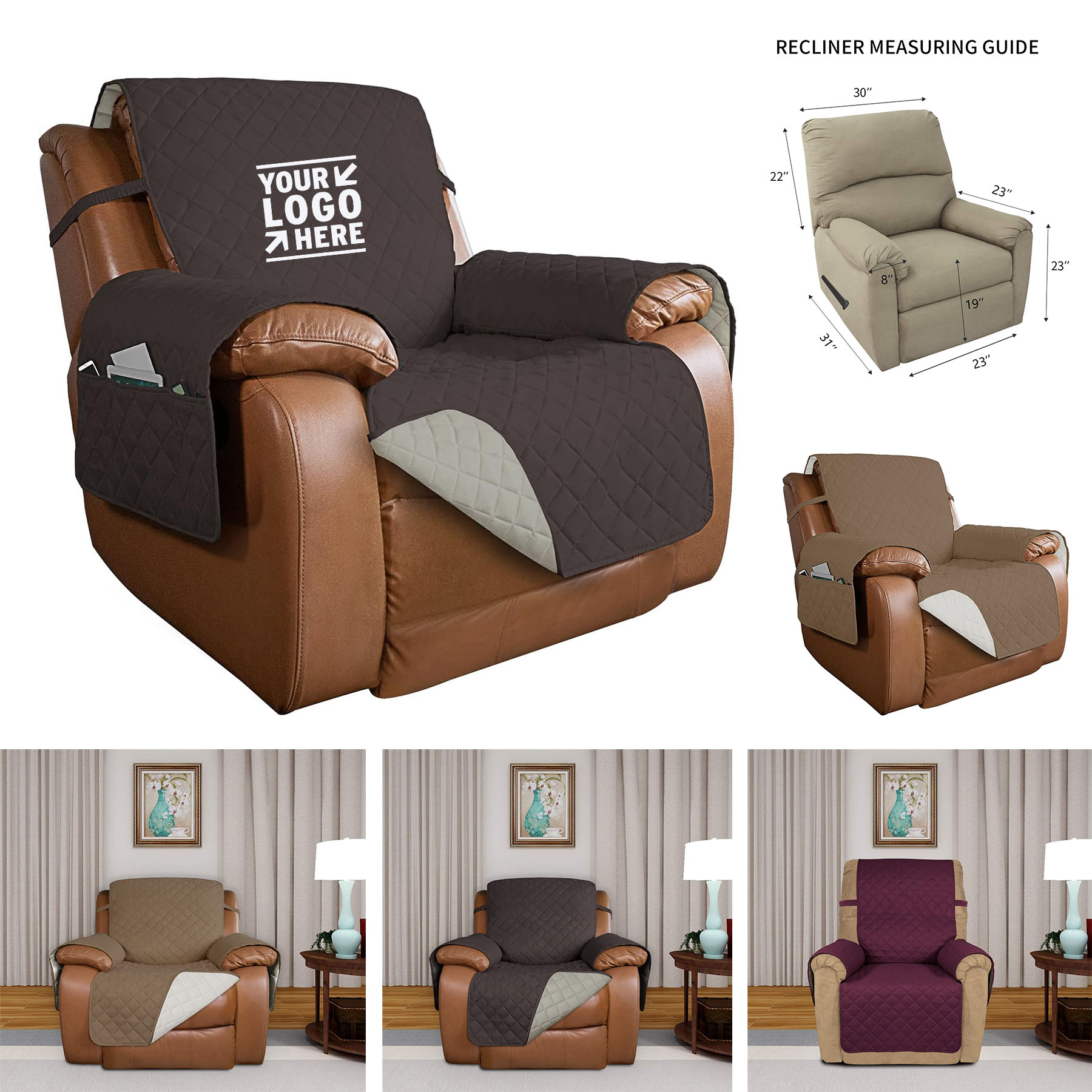 Kid Pet Large Reversible Quilted Oversized Recliner Sofa Cover Water Resistant Furniture Protector