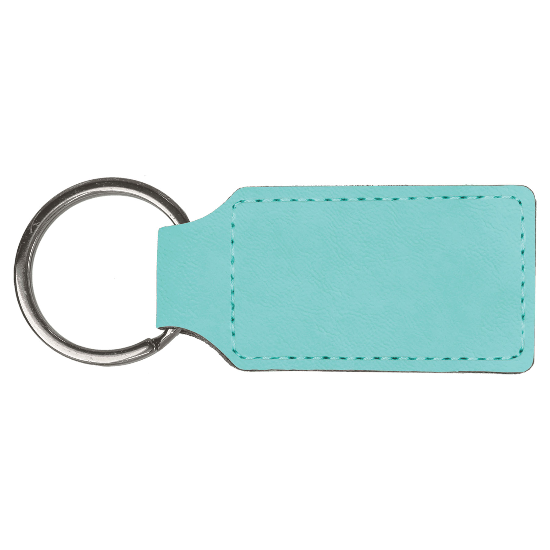 Teal Leatherette Rectangle Keychain 2