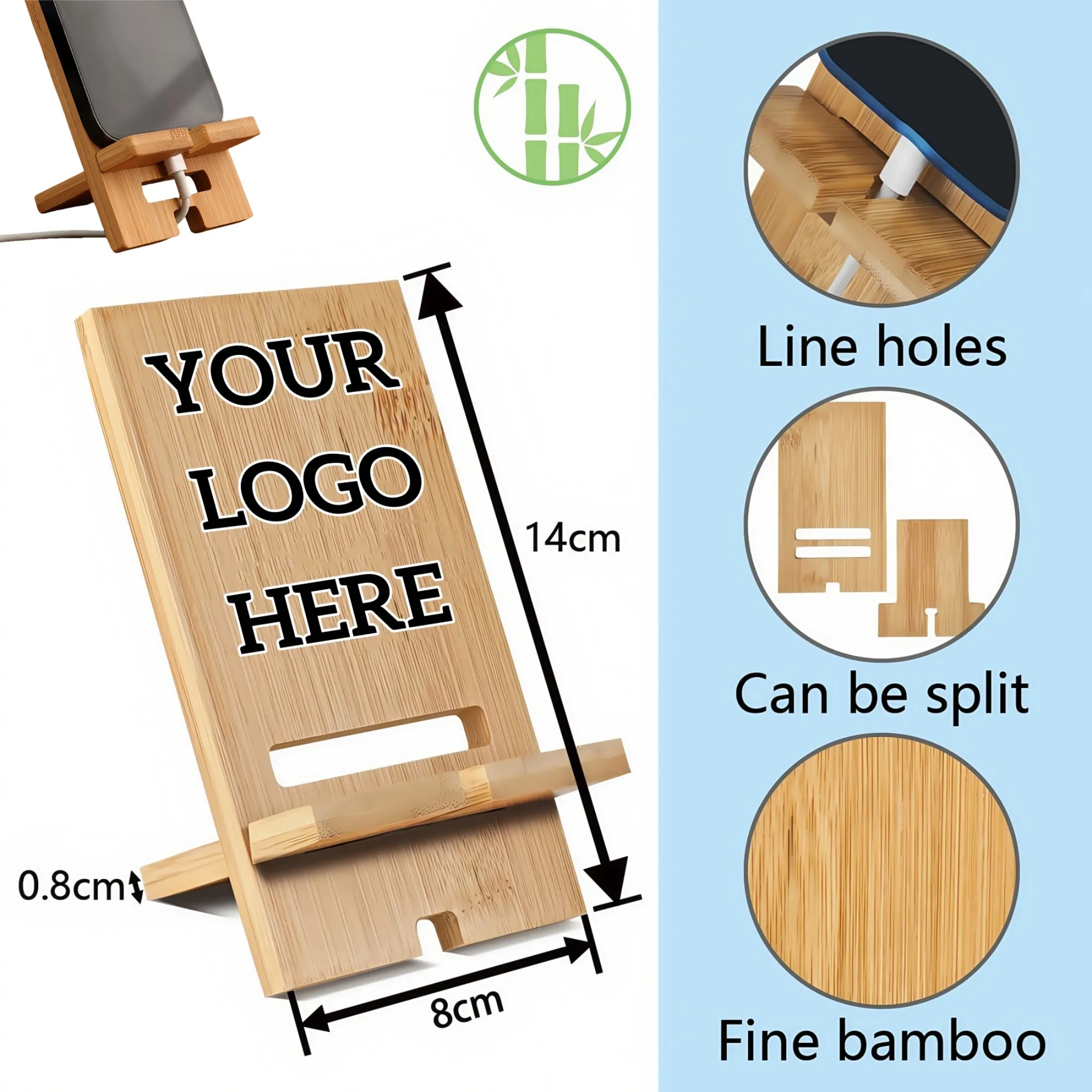 Elegant Bamboo Phone Stand with Charging Hole 4