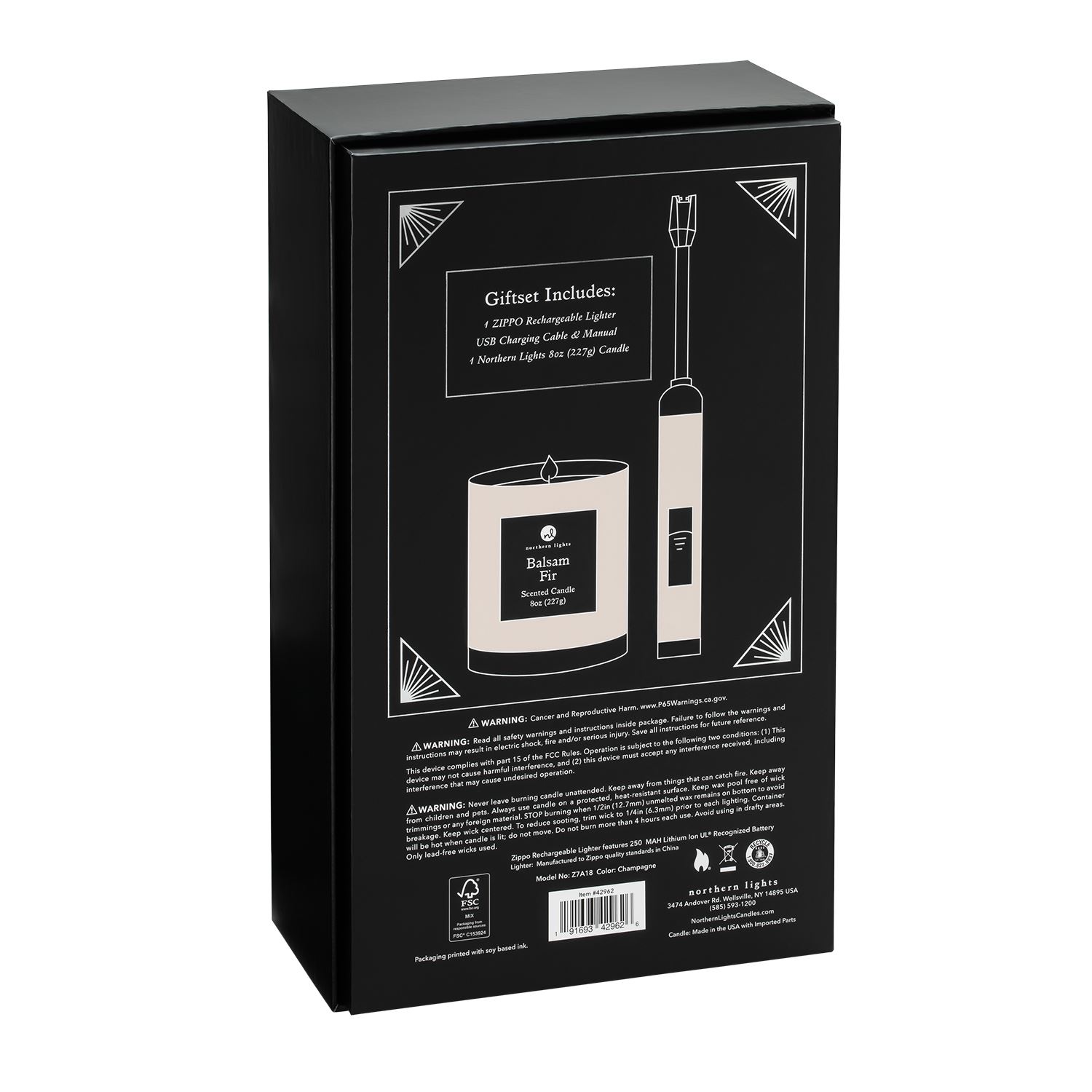 Zippo® Champagne Rechargeable Candle Lighter & 8 oz Balsam Fir Candle Gift Set 1