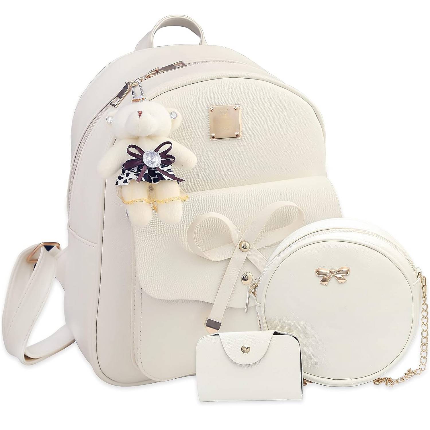 3 Pcs PU Leather Girls Bowknot Backpack Set 8
