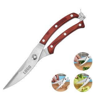 Stylish Steel Kitchen Scissors With Wooden Handle And Serrated Blade 7