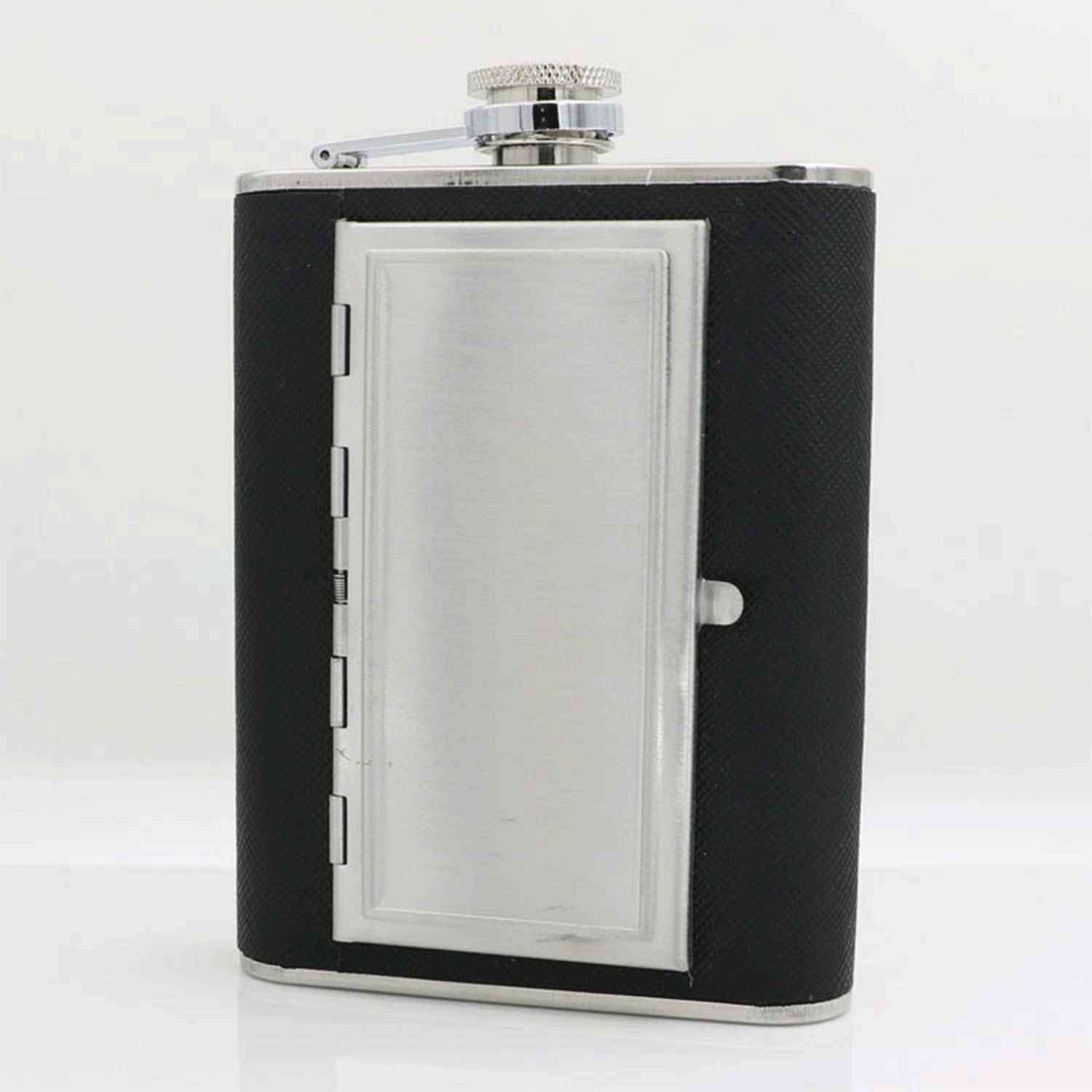 5oz black pu Whiskey Flask w/ bulid-in cigarette case 9