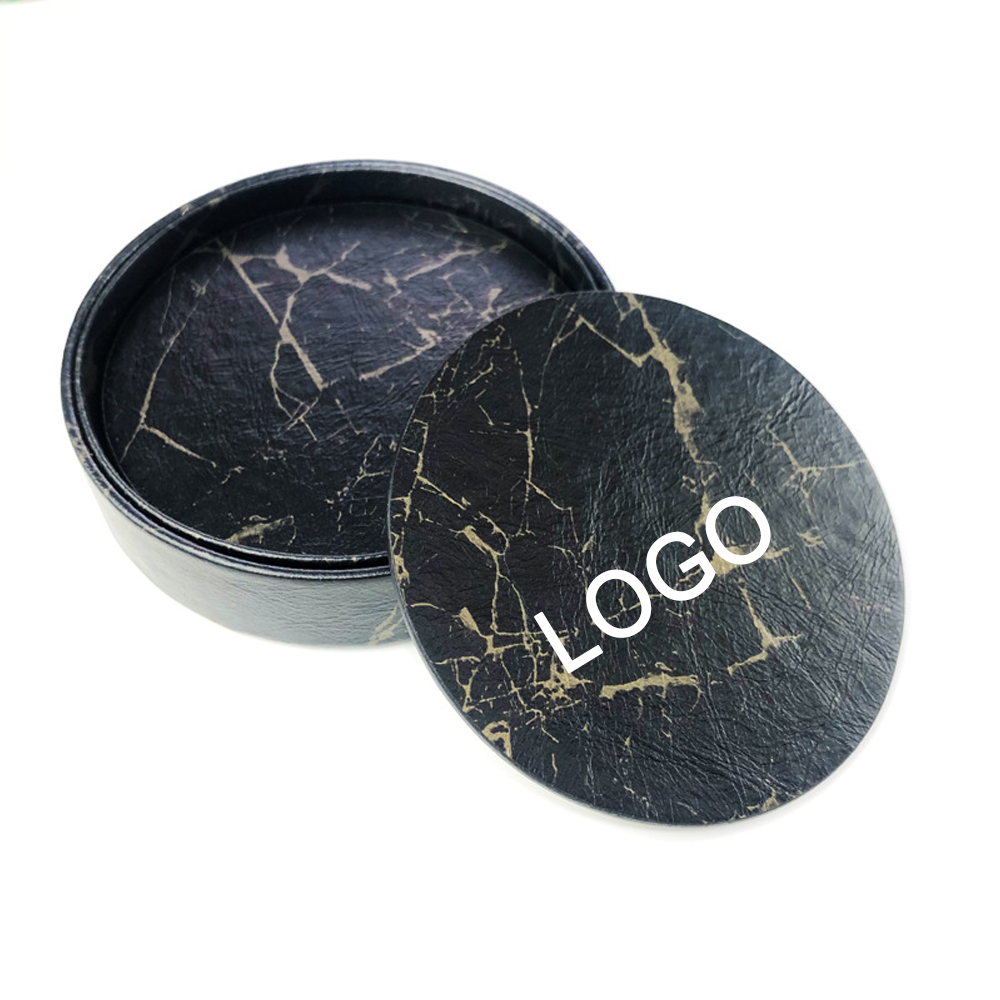 Round Marbled PU Leather Cup Coasters 1
