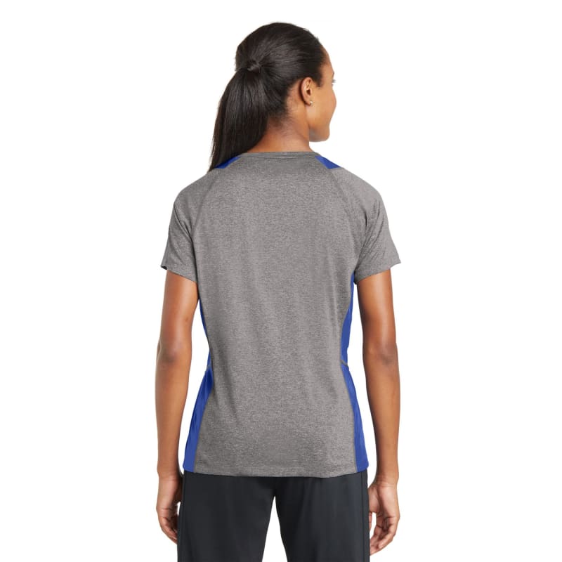 Sport-Tek Women's Heather Colorblock Contender V-Neck Tee. 4