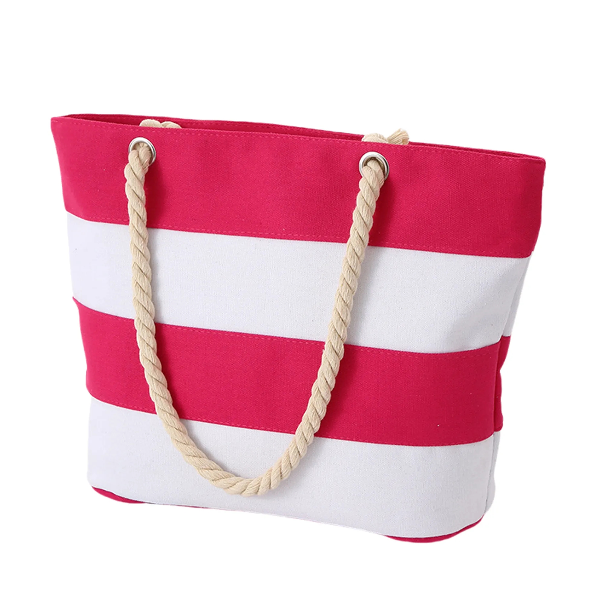 Full Color Burlap Rope Striped Canvas Tote Bag 5
