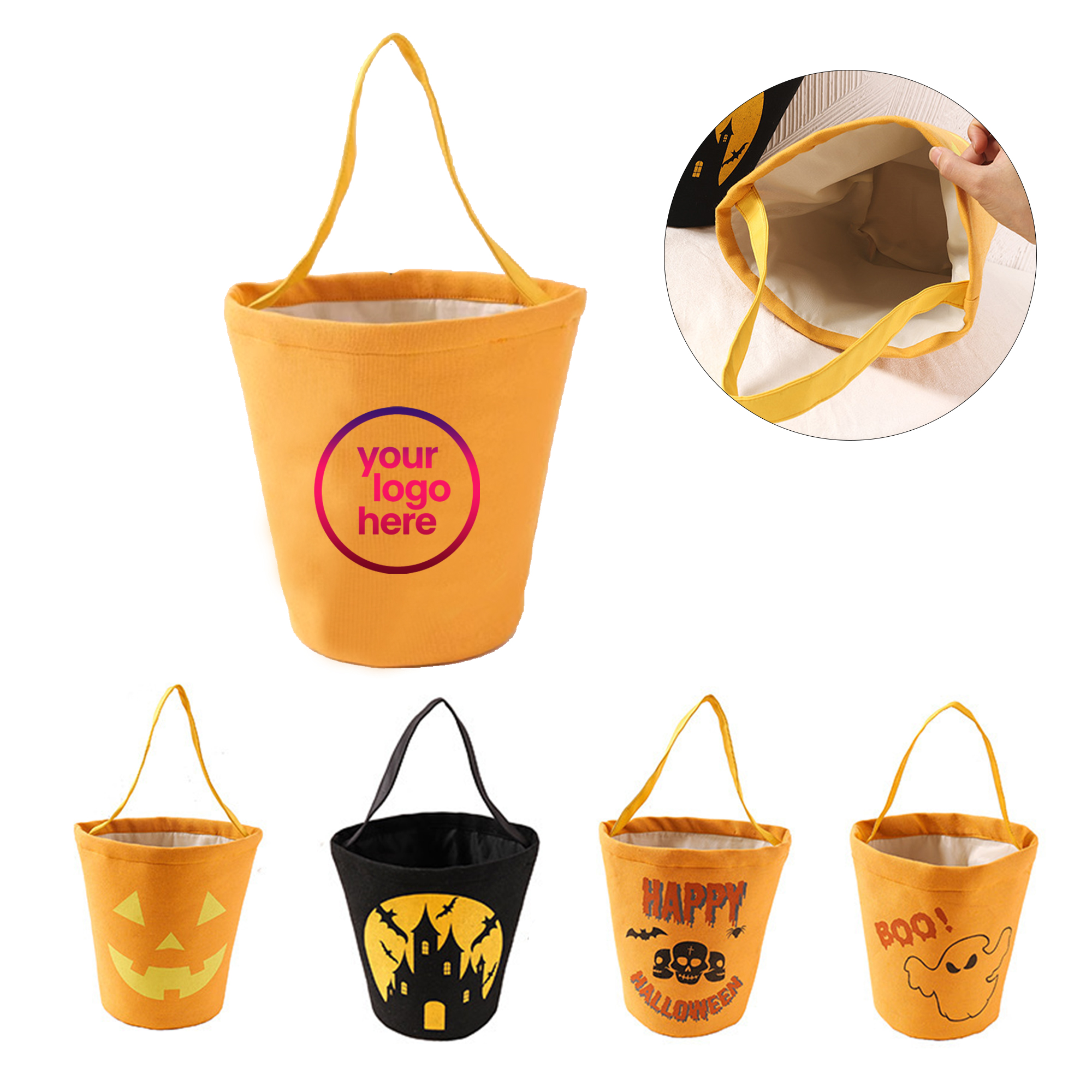 MOQ:50pcs Kids Halloween Candy Pail, custom tote bag with logo imprint 2