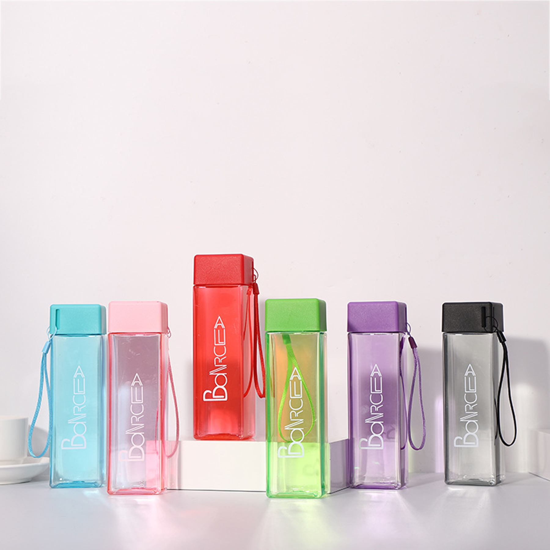 Portable Square Shape Pure Color Water Bottles With Lid 2