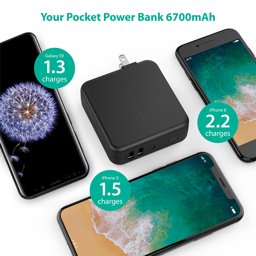 RAVPower Power Bank with Dual USB Wall Charger - 6700mAh 11