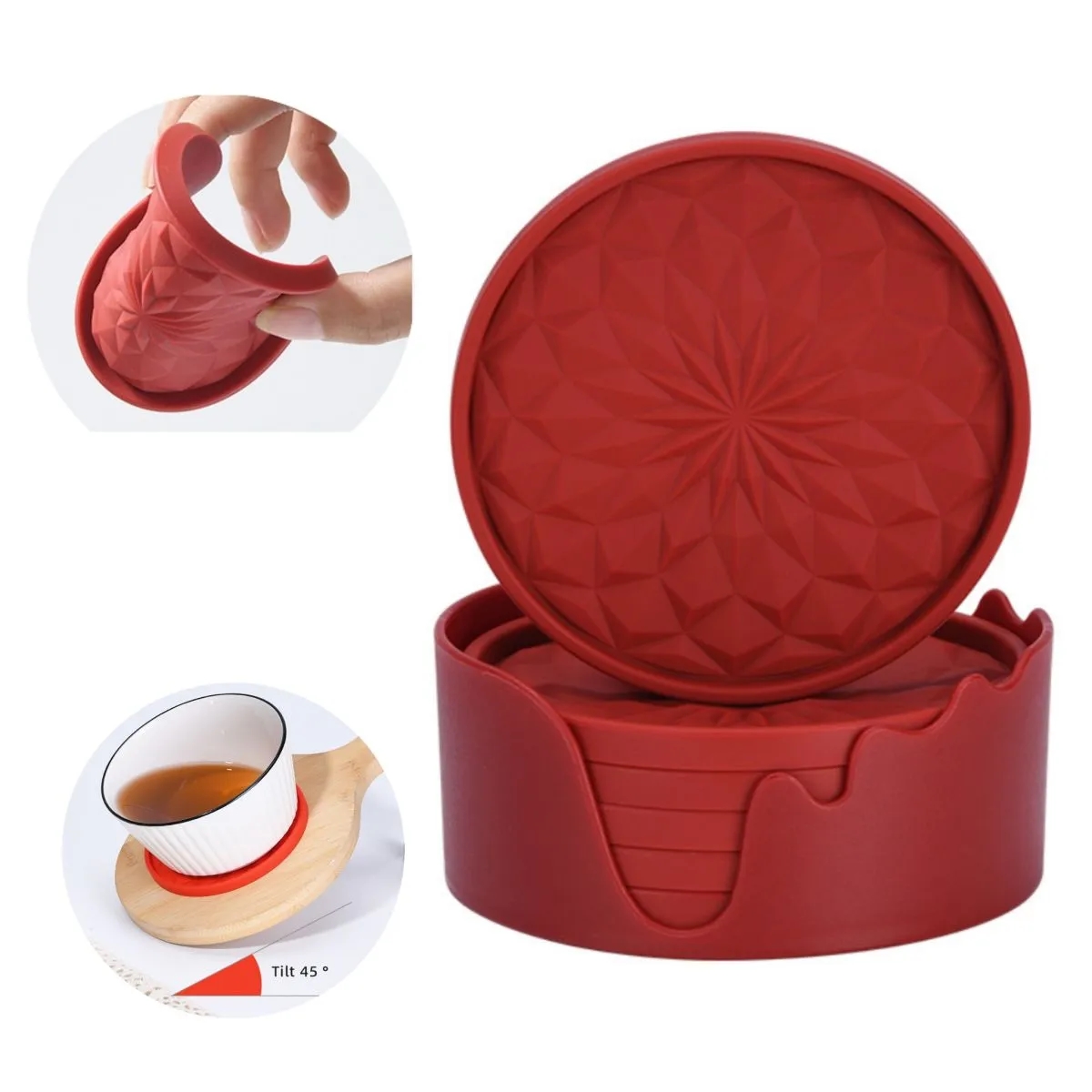 6Pack Silicone Round Coaster with Non-Slip Non-Stick Holder 1