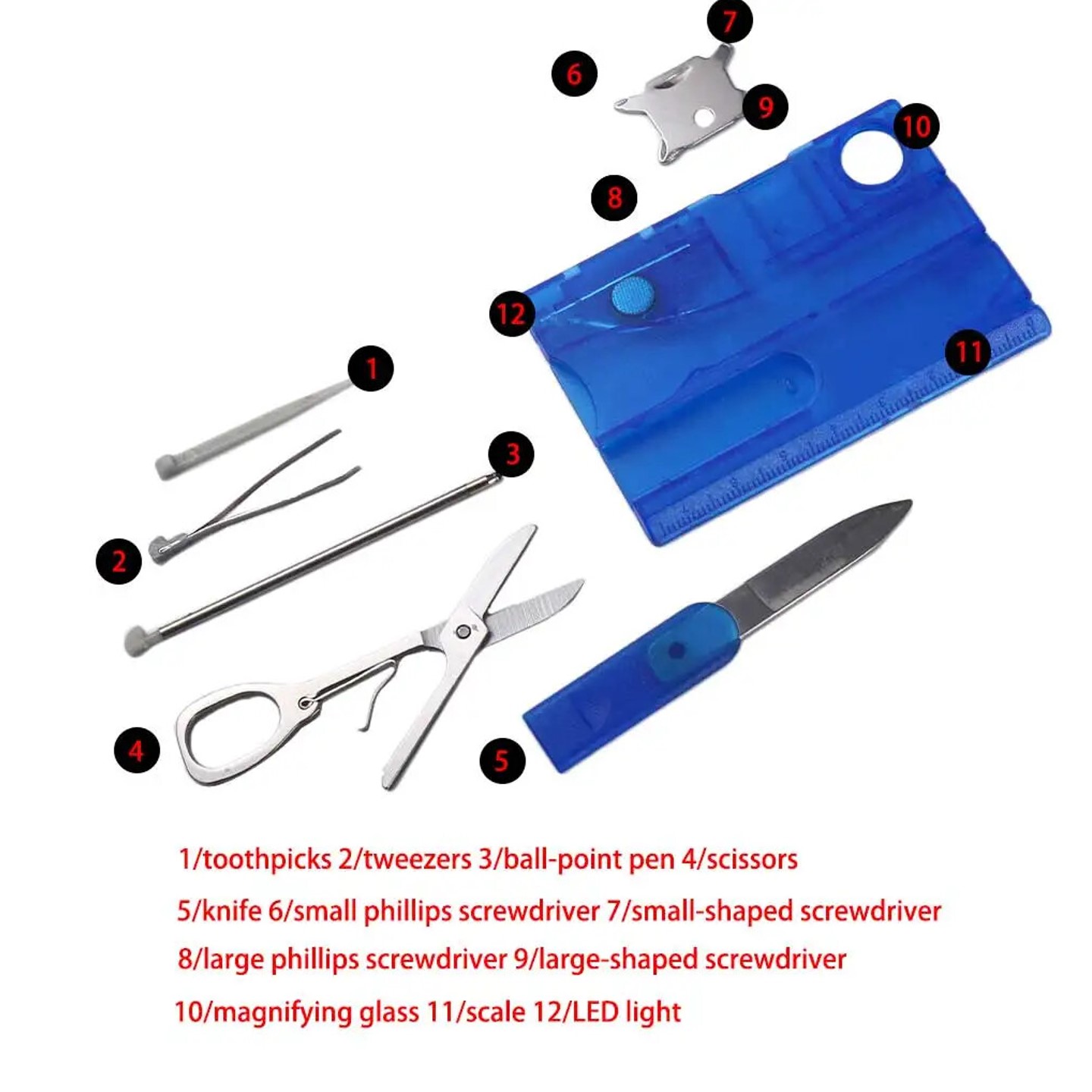 12 in 1 Multifunction Multitool Outdoor Survival with Hiking LED Light 7