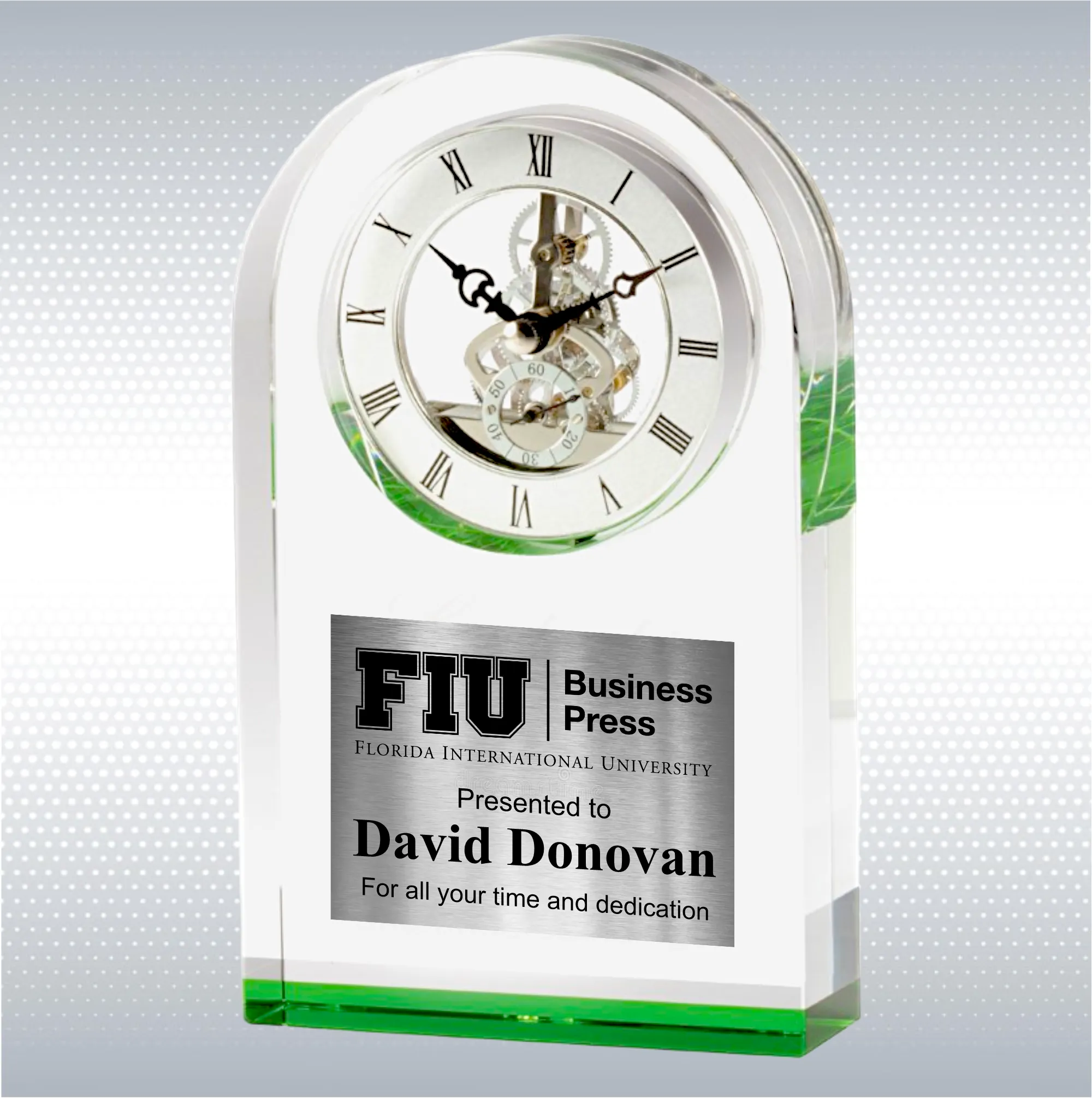 9" Elegant Green Crystal Desk Clock Award 2