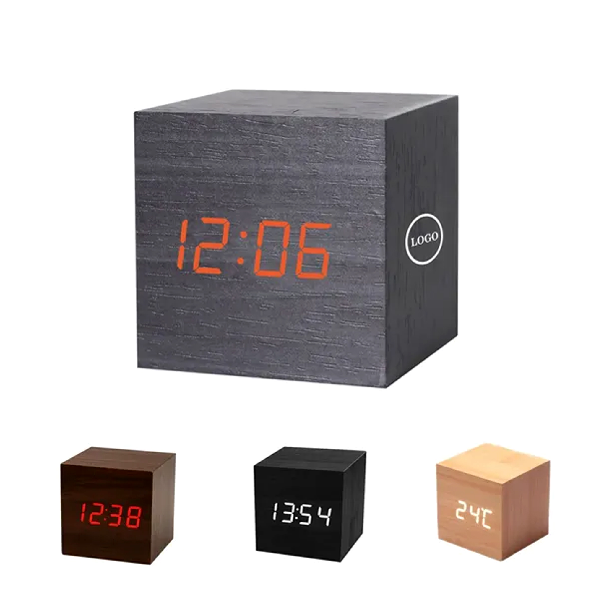 Bamboo Wood LED Cube Alarm Clock 1