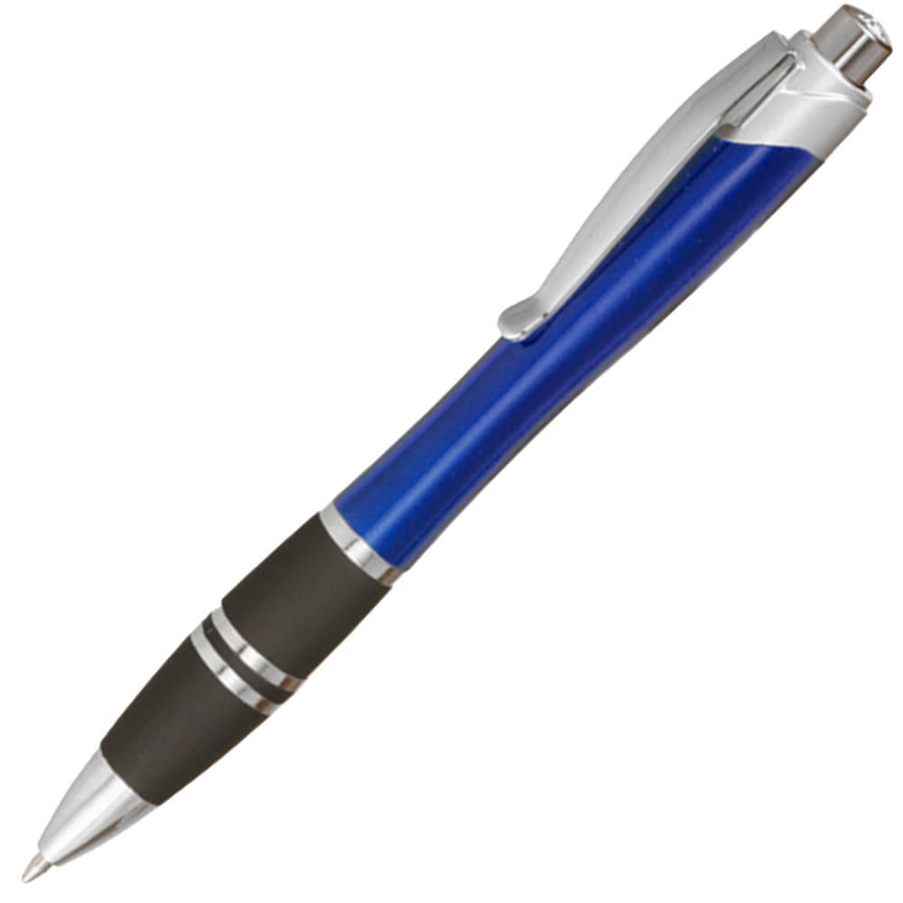Silver Accent Plastic Pens w/ Rubber Grips & Colorful barrel