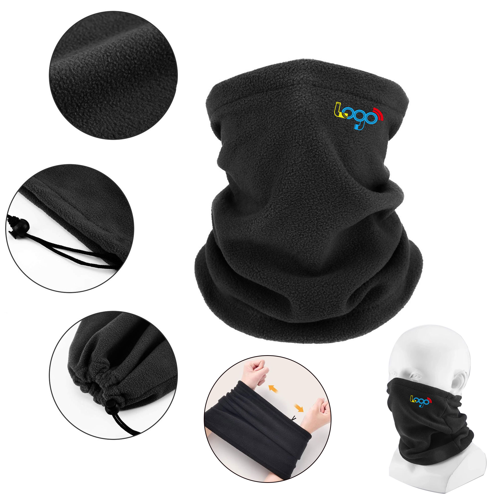 MOQ50 Winter Neck Warmer Face Ski Mask with Drawstring, custom jacket with logo imprint 4