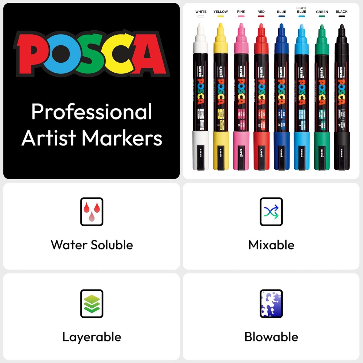 POSCA 8 Piece Basic Marker Set with Bag - Medium 59