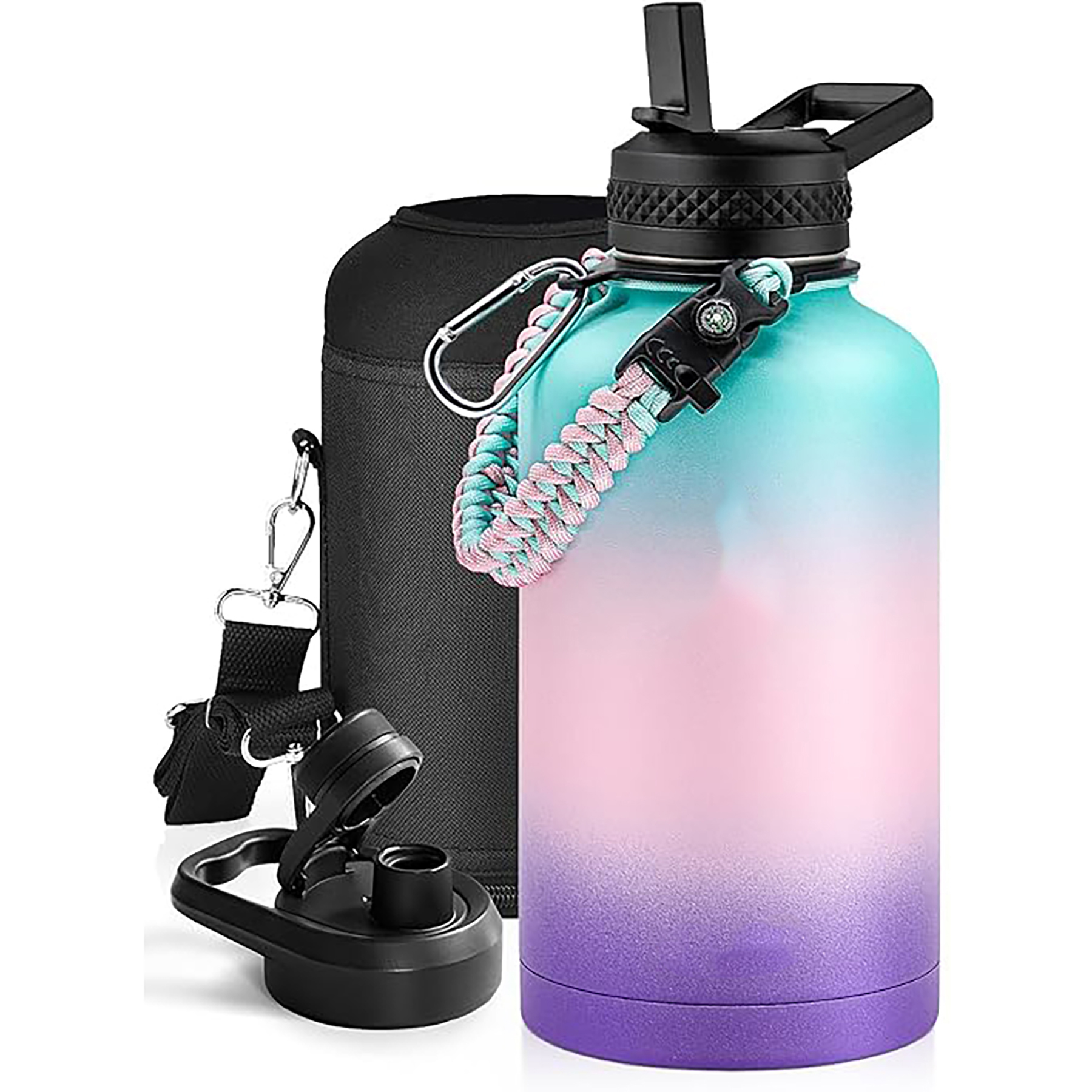 64 Oz Insulated Water Bottle with Paracord Handle and Straw Spout Lid, custom water bottle with logo imprint 7