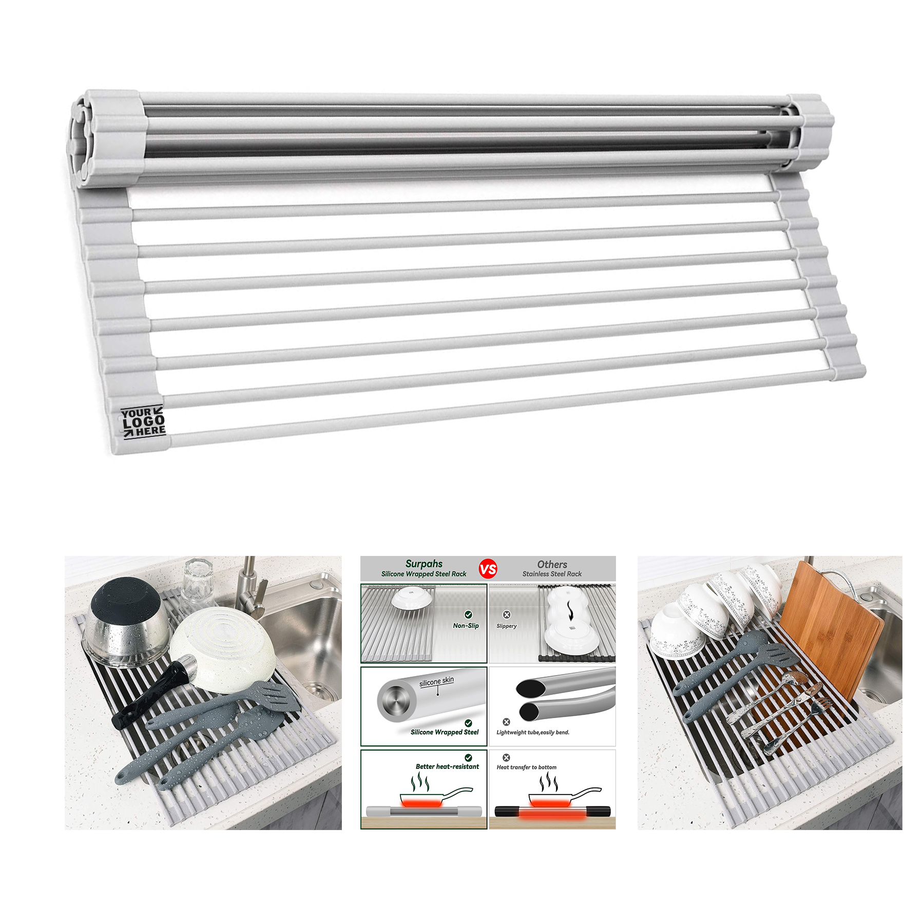 Multipurpose Roll-Up Dish Drying Rack