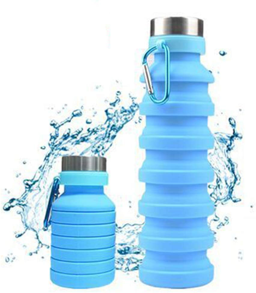 18 OZ Silicone Squeezed Adjustable Foldable Collapsible Water Bottles/Carabiner 4