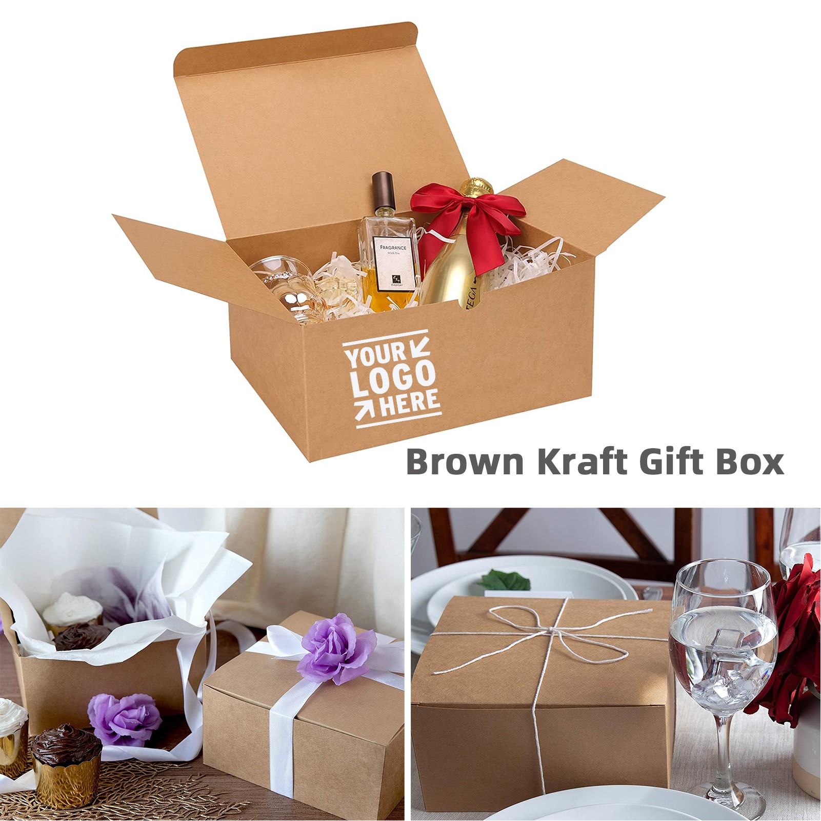 8 x 8 x 4 Inches Brown Kraft Gift Box 2