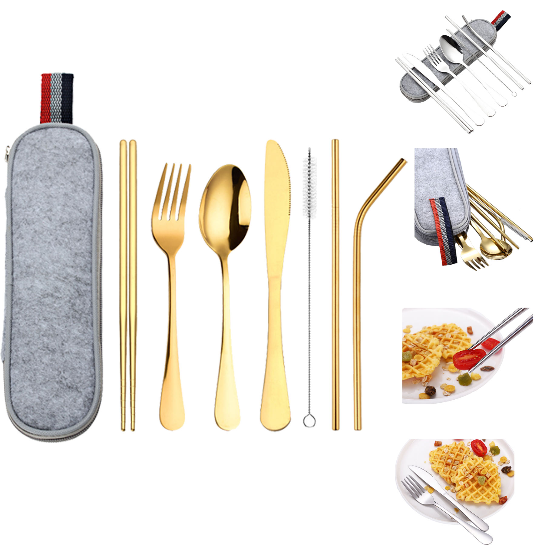 Portable Stainless Steel Travel Utensils 8 pcs set 1